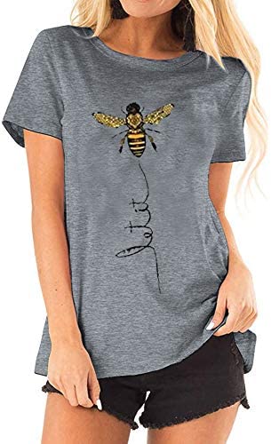 Pfvkeree Women's Cute Bee Graphic T-Shirt - Short Sleeve Funny 'Let It Bee' Letter Print Summer Top | Casual Wear, Street Fashion, Gift Idea