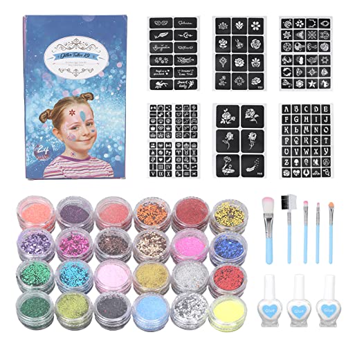 **12 Colors Water Soluble Face Paint Kit for Kids - Non-Toxic, Washable DIY Face Painting Palette for Halloween, Birthday Parties, Cosplay & Stage Makeup - Includes 12 Glitter Powders for Creative Fun**