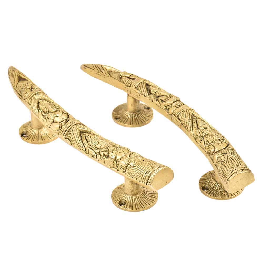 Handcrafted Brass Tuskar Style Ganesha Door Handles - Set of 2 - Elegant Indian Home Decor for Bedroom & Living Room Doors