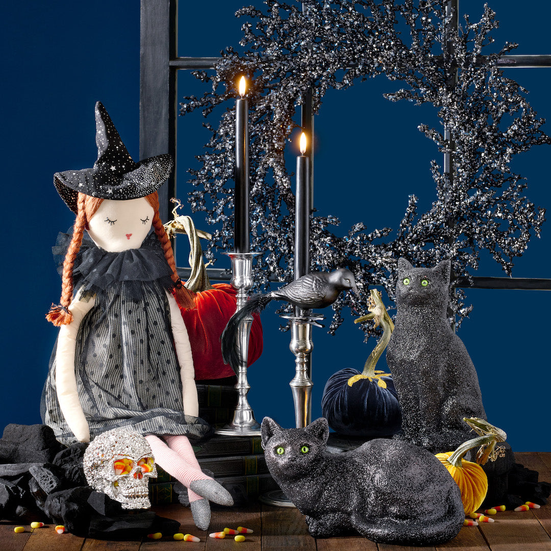 Black Glitter Sitting Cat Statue - Elegant Home Decor for Living Room, Bedroom & Office | Perfect Gift for Cat Lovers