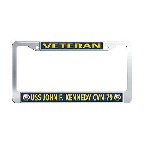 USS John F. Kennedy CVN-79 Navy Veteran License Plate Cover - Stainless Steel Car Tag Frame for Military Support & Patriotic Display