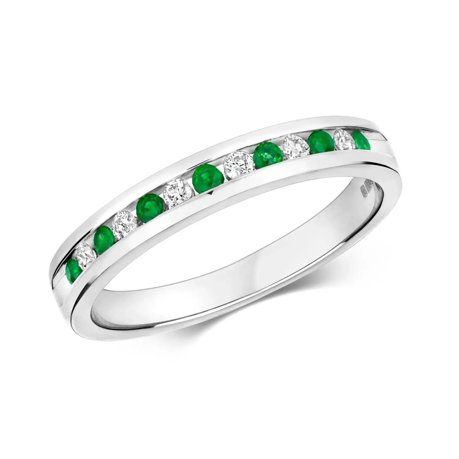 Emerald & Diamond Solid White Gold Eternity Ring for Women - 14K Wedding Band, Anniversary Gift for Her - Perfect for Engagement, Valentine's Day & Special Occasions