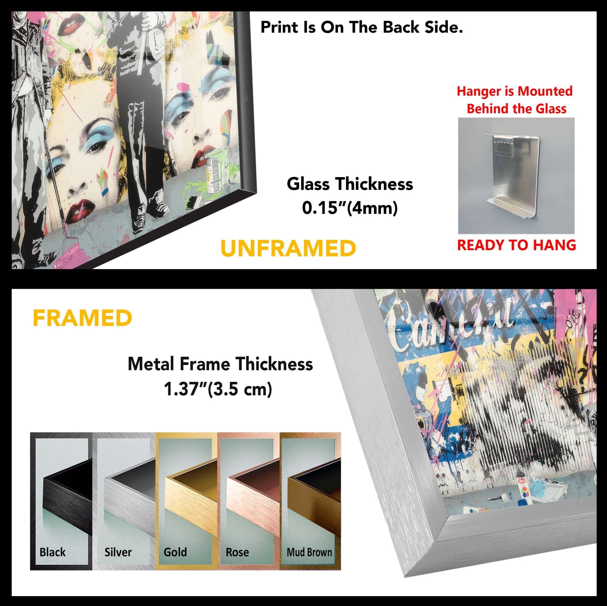 Banksy Charlie Chaplin Street Art Glass Wall Decor - Modern Urban Home & Office Artwork for Living Room, Bedroom, or Office