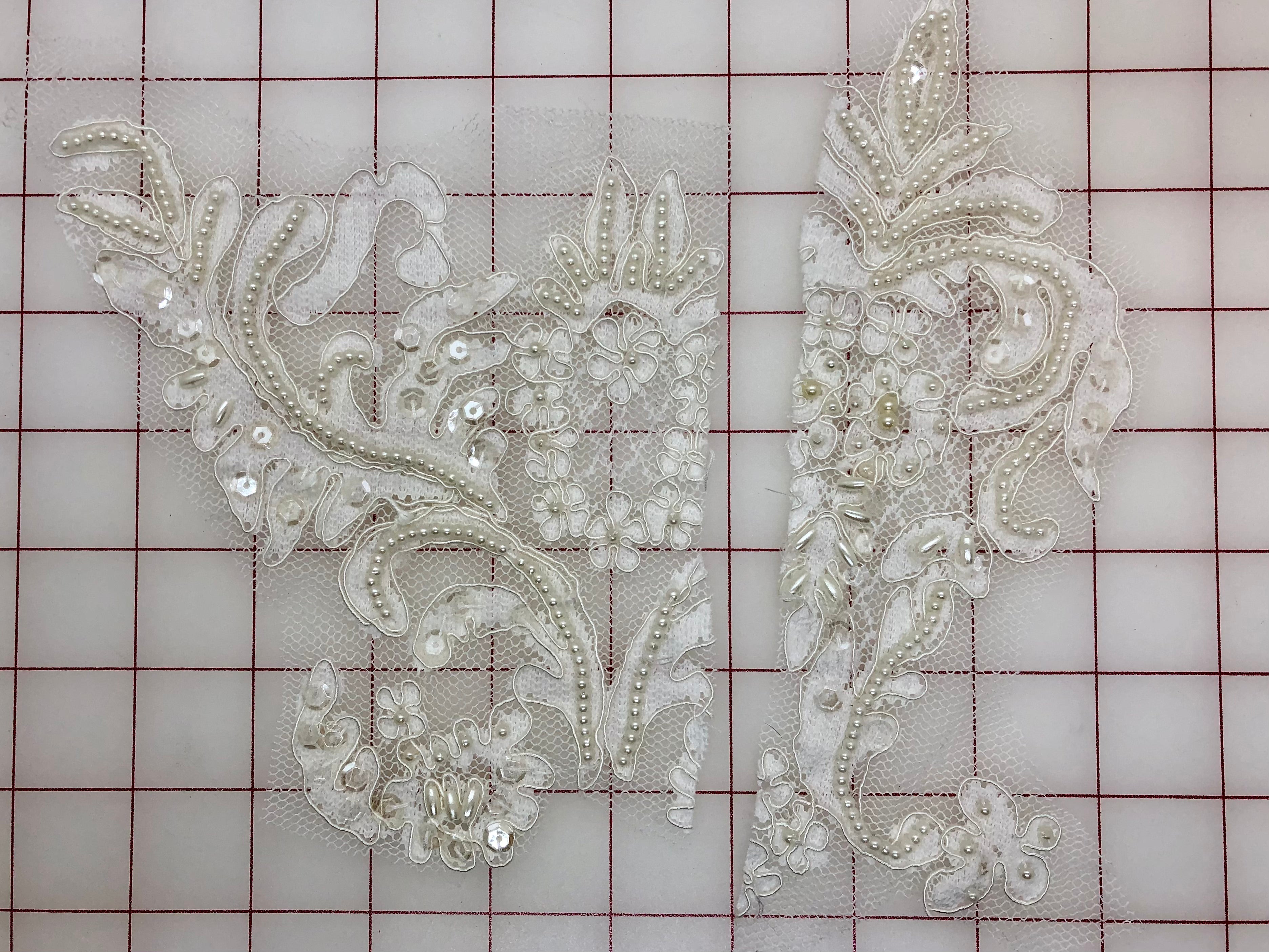 Exquisite Ivory Beaded & Sequined Lace Applique Motifs (Style C & D) - Perfect for Wedding Dresses, Evening Gowns & DIY Fashion Projects