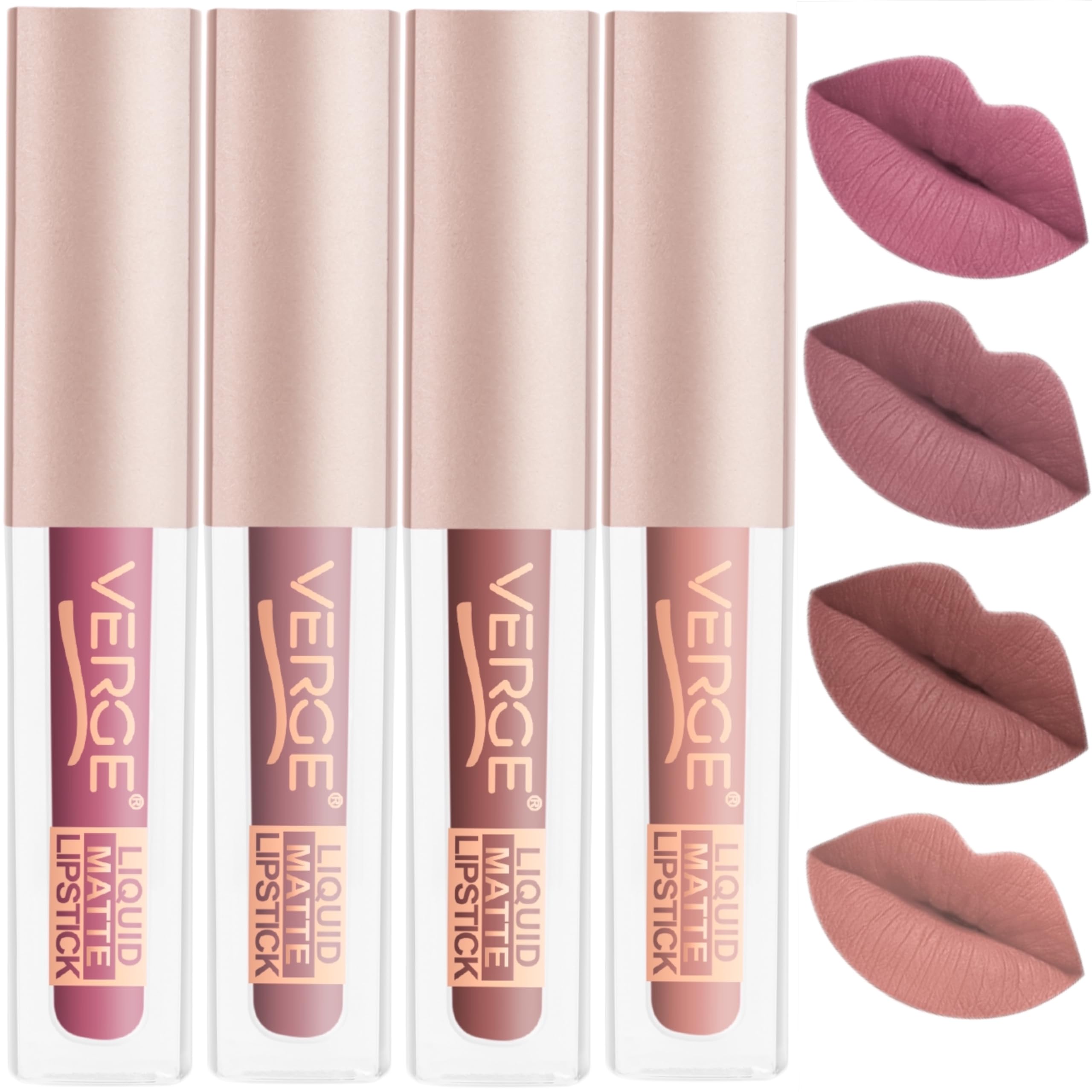 VERGE LIP SHOTS Long Wear Waterproof Liquid Lipstick - Matte Finish Non-Transfer Lip Color (4-Pack) - Perfect for All-Day Wear, Parties, and Special Occasions