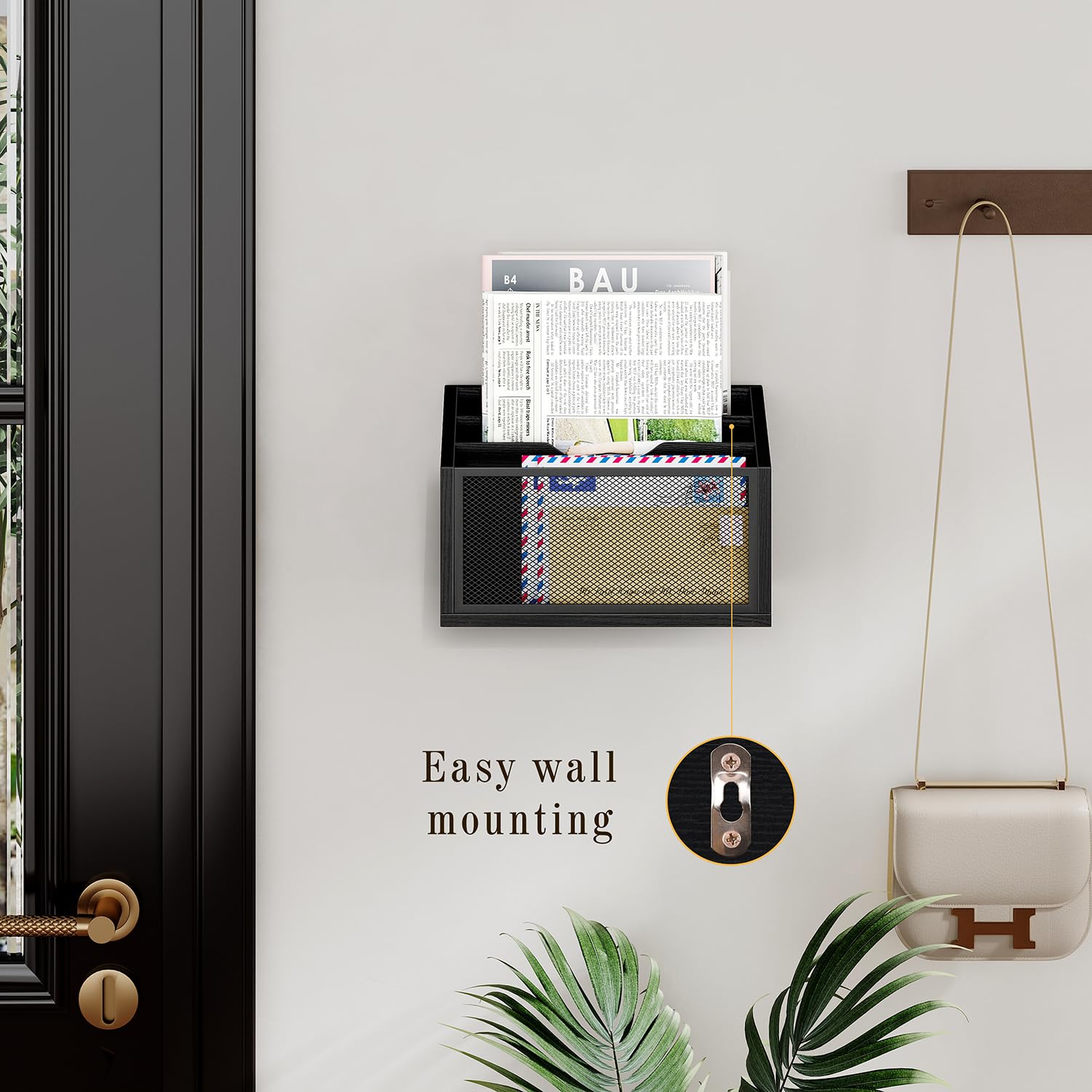 Wall Mounted Mail Organizer with 3 Slots - Countertop Desk Mail Holder for Home & Office - File Letter Paper Folder Sorter - Perfect for Bills, Documents, and Office Organization Accessories