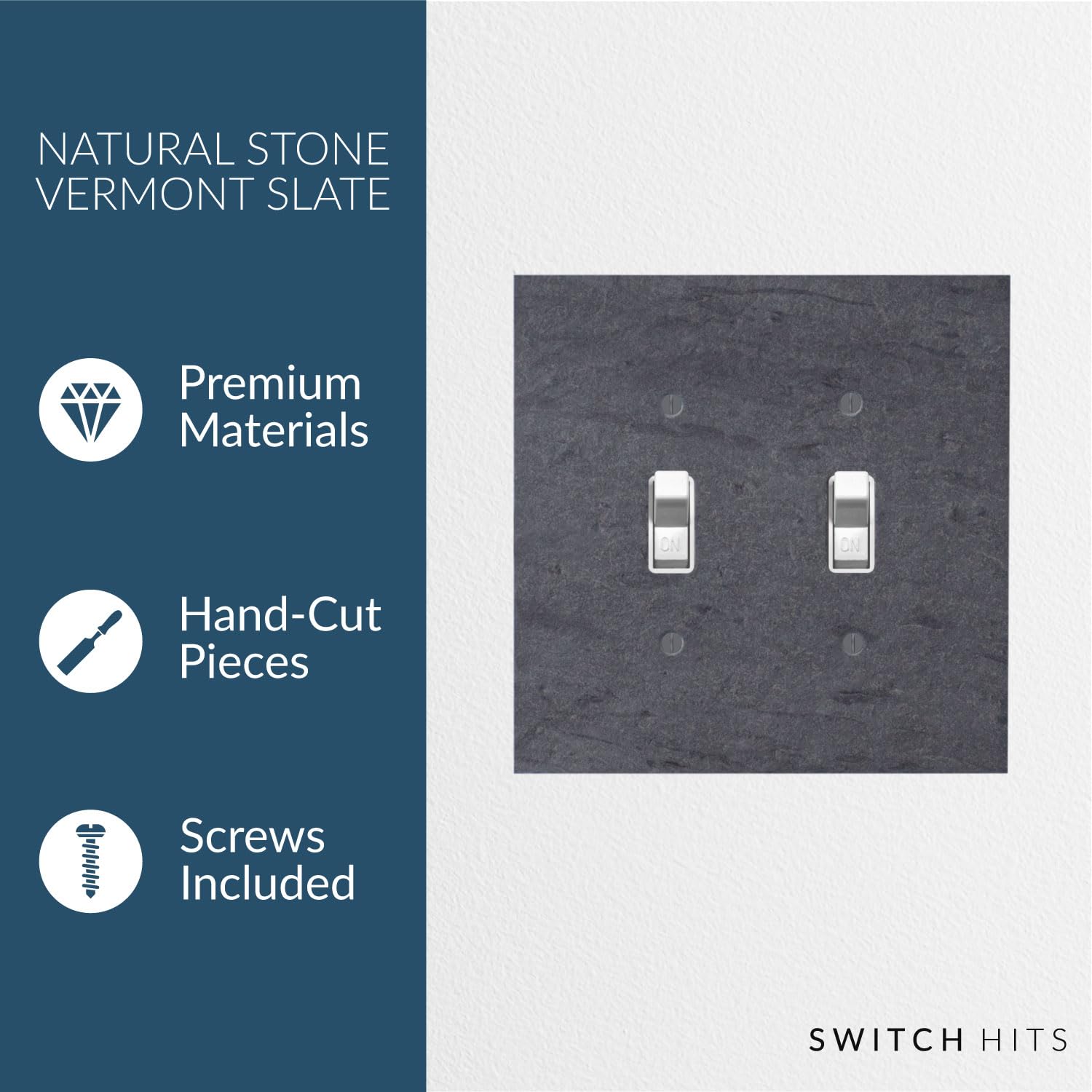 Decorative Vermont Slate Gray Electrical Switch Plate Cover - 2 Gang Double Toggle Outlet Wall Plate (5