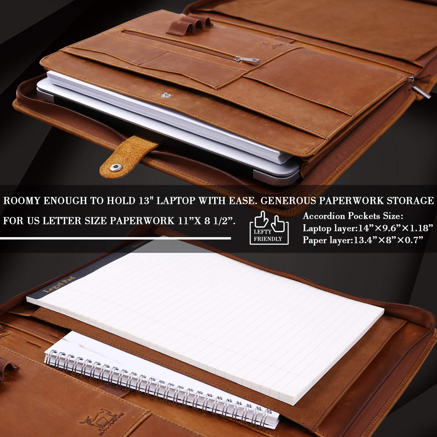**Personalized Leather Portfolio Padfolio for Men - Custom Engraved Gift for Father's Day, Birthday, Husband, Dad & Son - Brown Leather Business Organizer - Perfect for Office, Meetings & Professional Use**