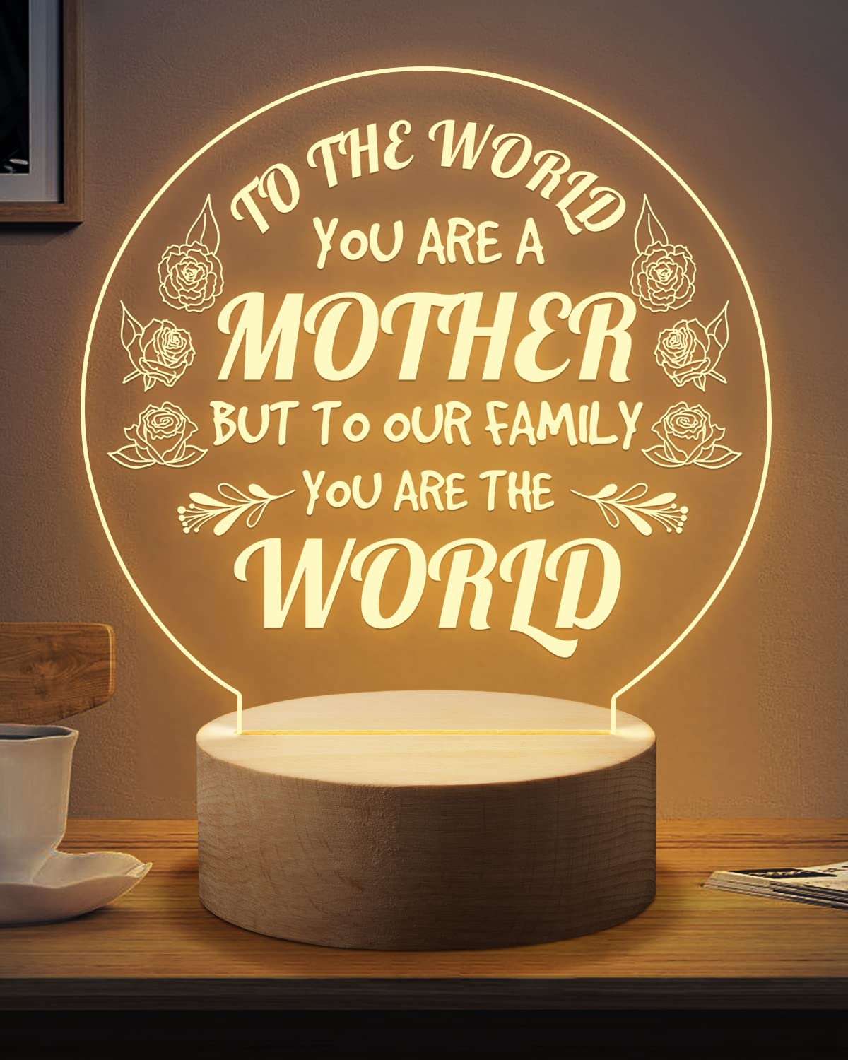 KAAYEE Personalized Engraved Night Light for Mom - Best Birthday, Christmas & Thanksgiving Gift from Daughter or Son - Perfect Bedside Lamp for Mom's Room, Nursery, or Home Decor