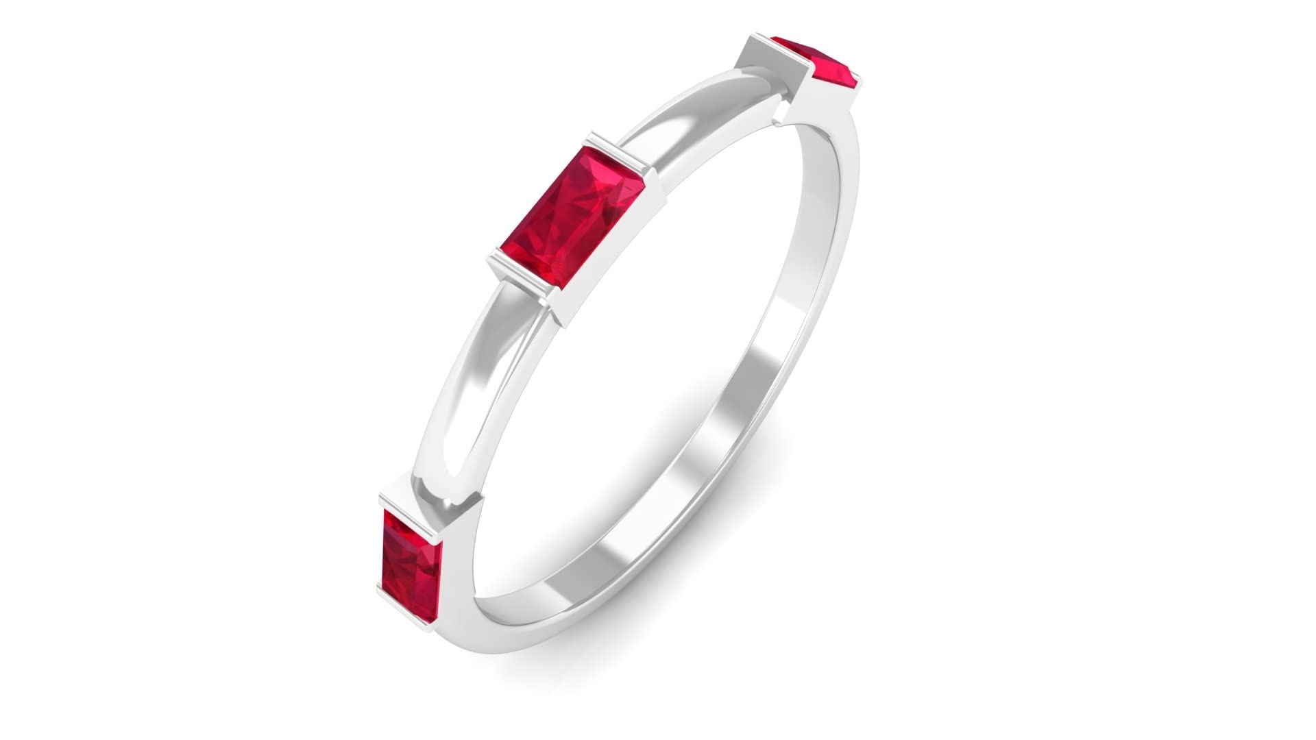 1/2 CT Lab Created Ruby Half Eternity Band Ring - 14K Solid Gold Baguette Cut Created Ruby Semi Eternity Ring for Women, Wedding, Anniversary & Special Occasion Gifts