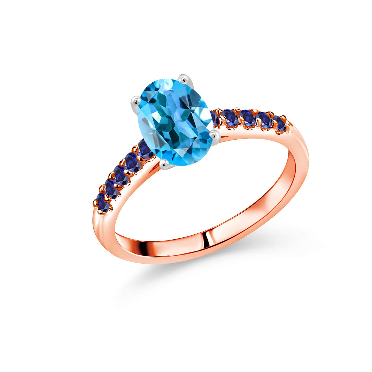 10K Rose Gold Ring with 2.70 Ct Swiss Topaz & Created Sapphire - Gem Stone King | Elegant White Gold Prongs for Weddings, Anniversaries & Special Occasions