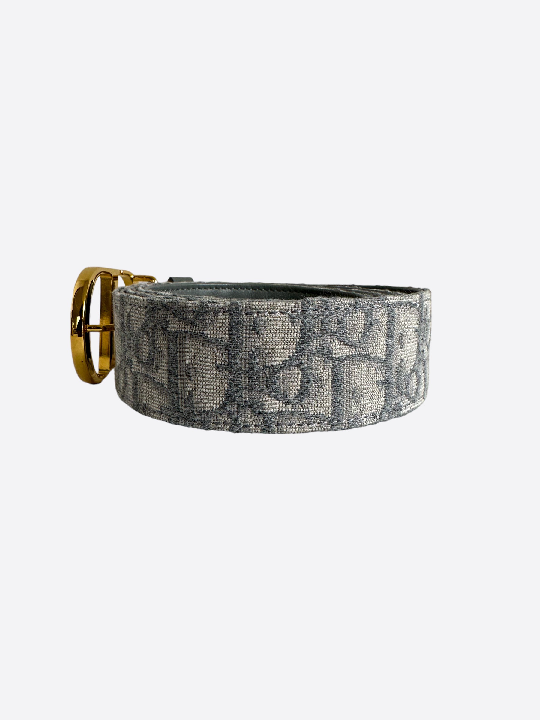 Dior Grey Oblique Gold Buckle Reversible Belt for Men & Women | Luxury Designer Fashion Accessory for Casual & Formal Outfits