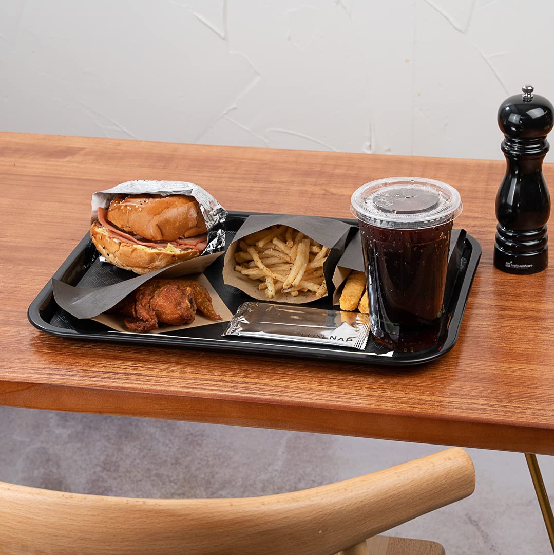 50 Pack Black Plastic Fast Food Trays 12x16 Inches - Textured Rectangle Cafeteria Serving Trays for Restaurants, Dishwasher Safe & Durable - Perfect for Meals, Glassware, Buffets, and School Cafeterias
