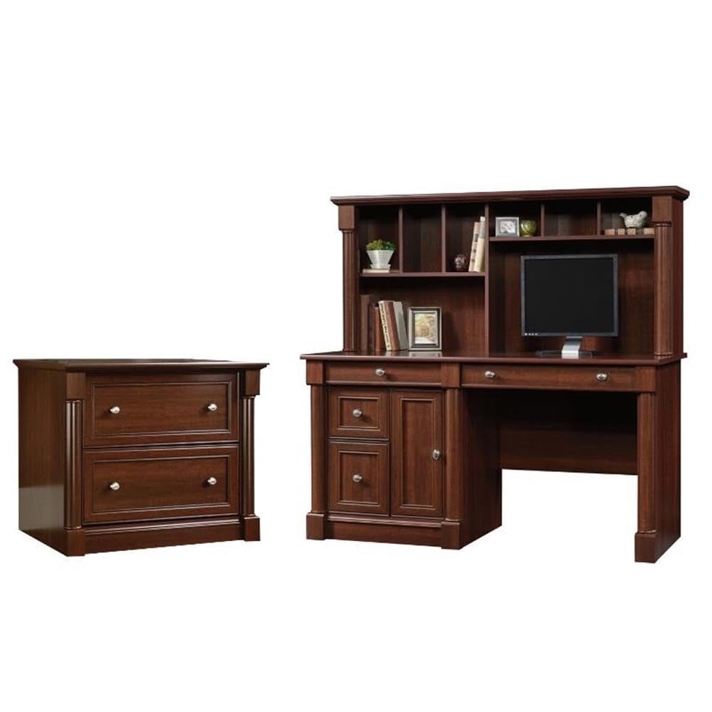 Home Square 2-Piece Office Set with Computer Desk & File Cabinet in Cherry Finish - Perfect for Home Office, Study Room or Small Workspace