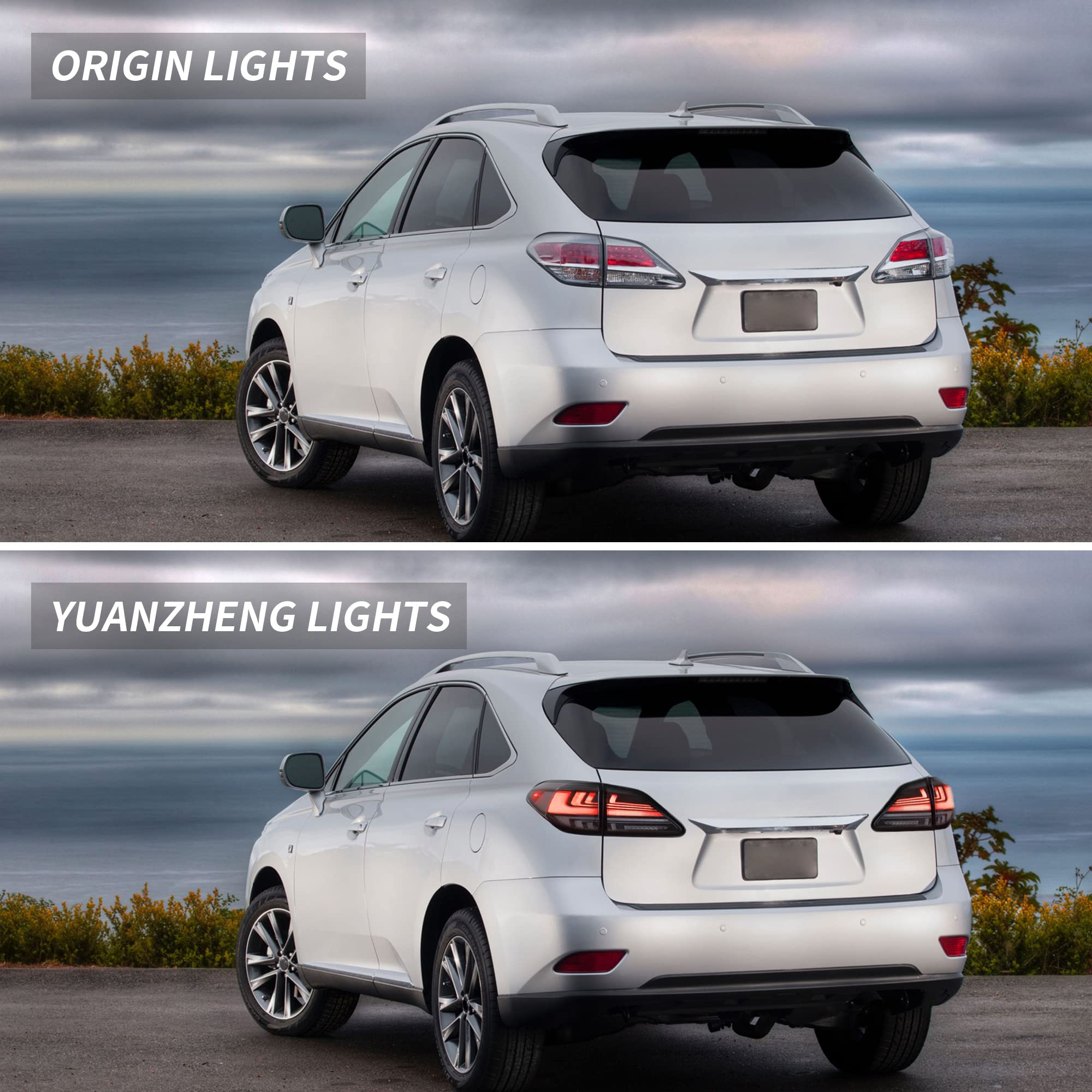 VLAND LED Tail Lights Assembly for 2009-2014 Lexus RX270 RX350 RX450 RX330 RX440H - Dynamic Animation LED Running Lights & Sequential Turn Signals - Smoked Lens (Driver & Passenger Side) - Upgrade Your Lexus RX for Enhanced Nighttime Visibility and Style