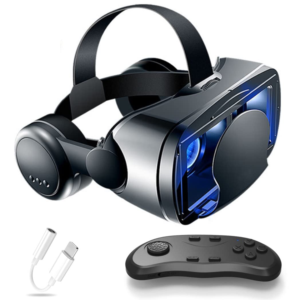 3D VR Headset with Bluetooth Controller - Compatible with iPhone 13 Pro Max/13 Pro/13/12/11, Samsung Galaxy S21, Huawei, Xiaomi Series - Immersive Virtual Reality Experience for Gaming, Movies & VR Apps (Color: Black, Size: Universal)