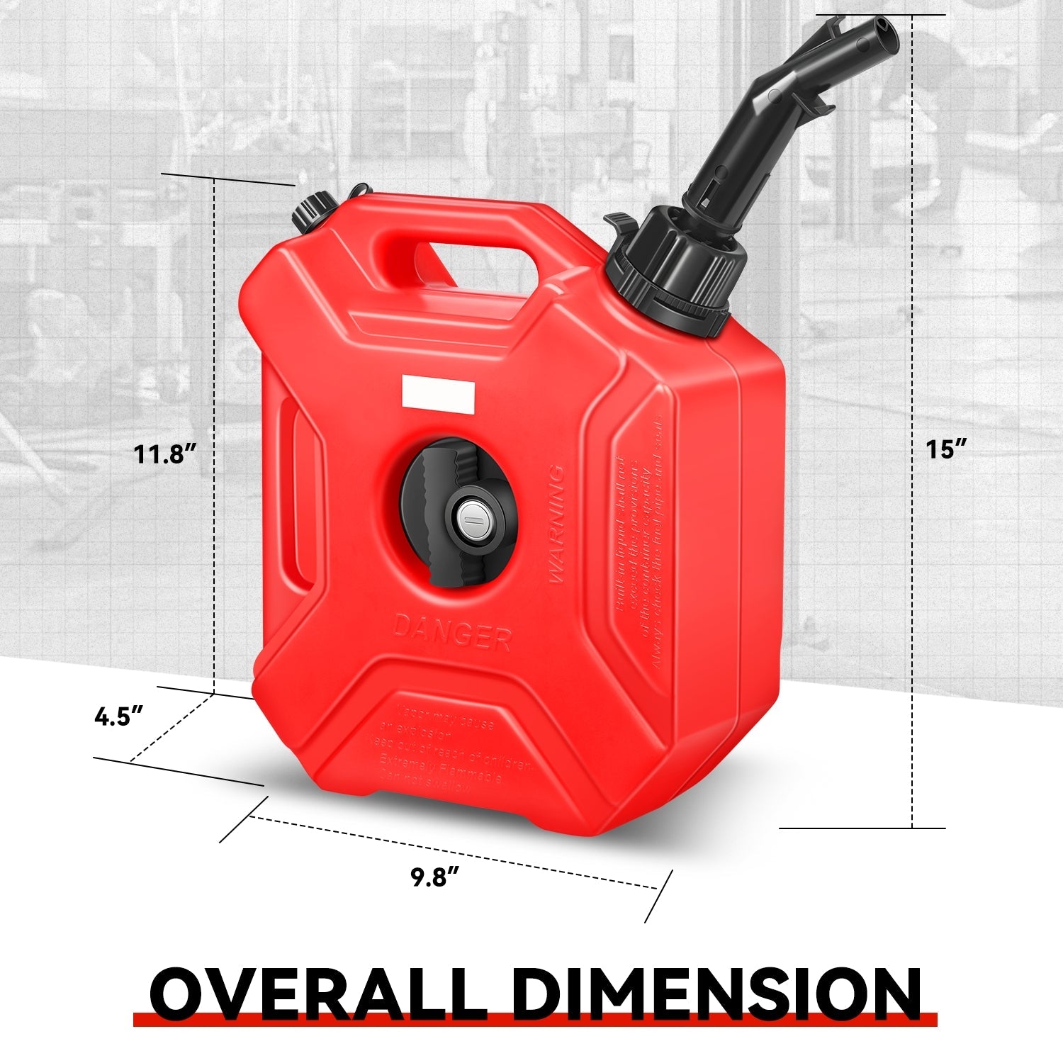 1.3 Gallon (5L) Portable Gas Can - Red Fuel Oil Tank with Spout 9.8