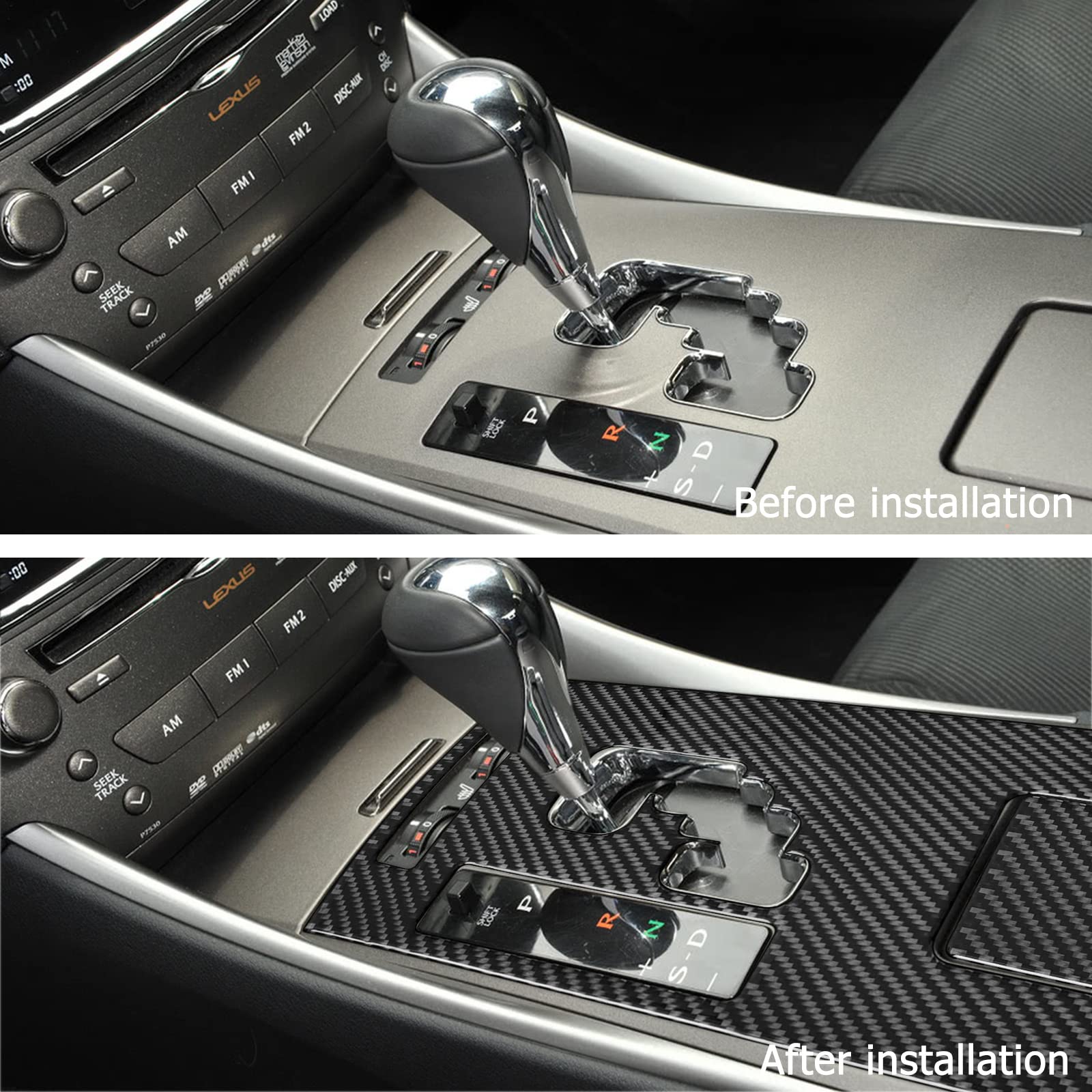 Carbon Fiber Center Console Cup Holder & Seat Heating Frame Cover Trim for Lexus IS250 2006-2012 Models - 2PCS Black Interior Accessories (Perfect for Road Trips & Daily Commute)
