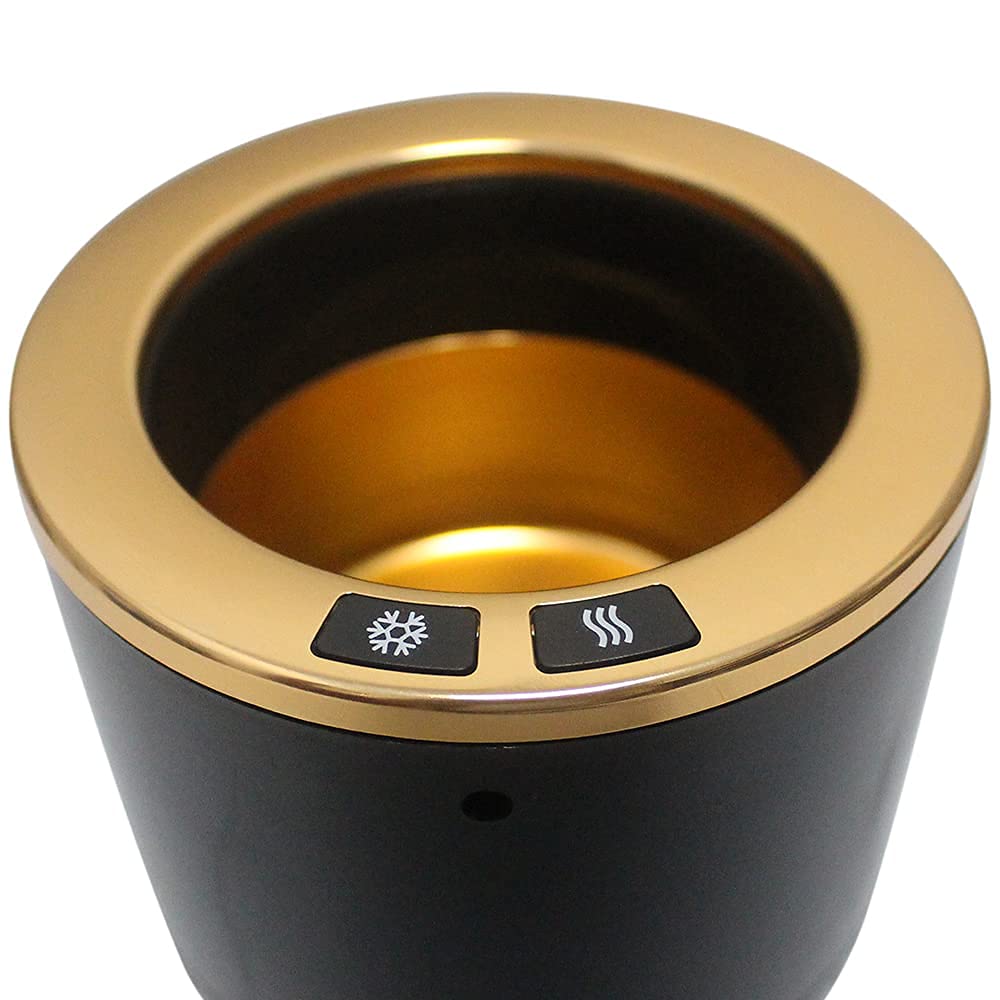 12V Auto Car Cup Holder Heater & Cooler - Smart Temperature Control for Coffee, Beverage, Milk - Dual Function Heating & Cooling (Black with Gold) - Perfect for Road Trips, Commuting & Office Use