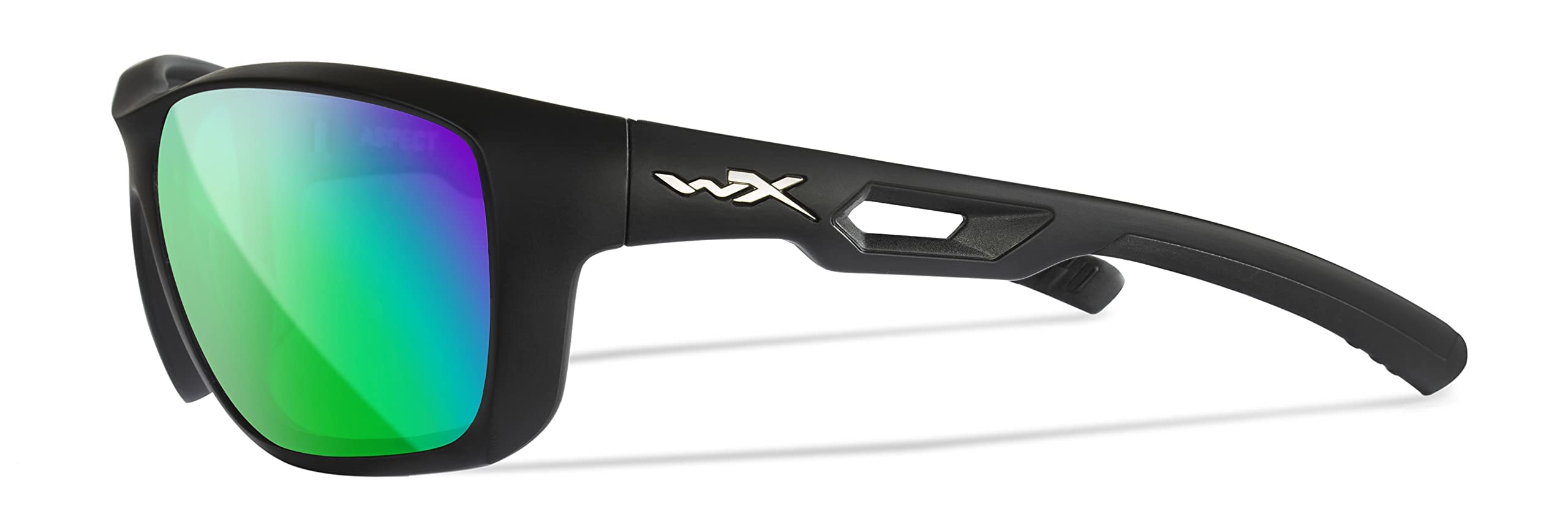 Wiley X WX Aspect Sunglasses - Green Mirror Lens, Matte Black Frame (Medium-Large) for Outdoor Sports, Cycling & Driving - Polarized UV Protection Safety Glasses