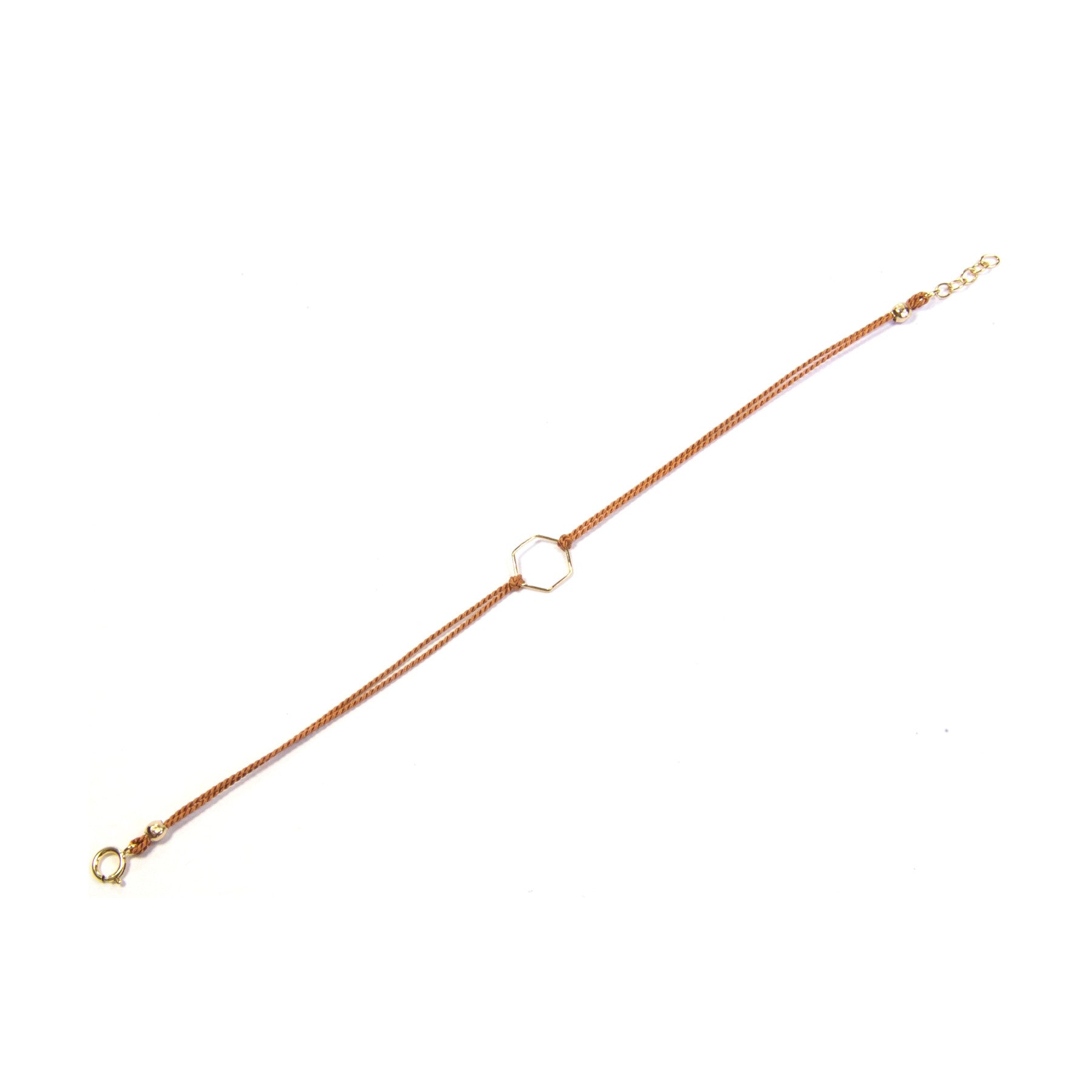 Elegant Silk Hexagon Bracelet in Tan & Gold - Boho Chic Jewelry for Women, Perfect for Casual Wear & Special Occasions