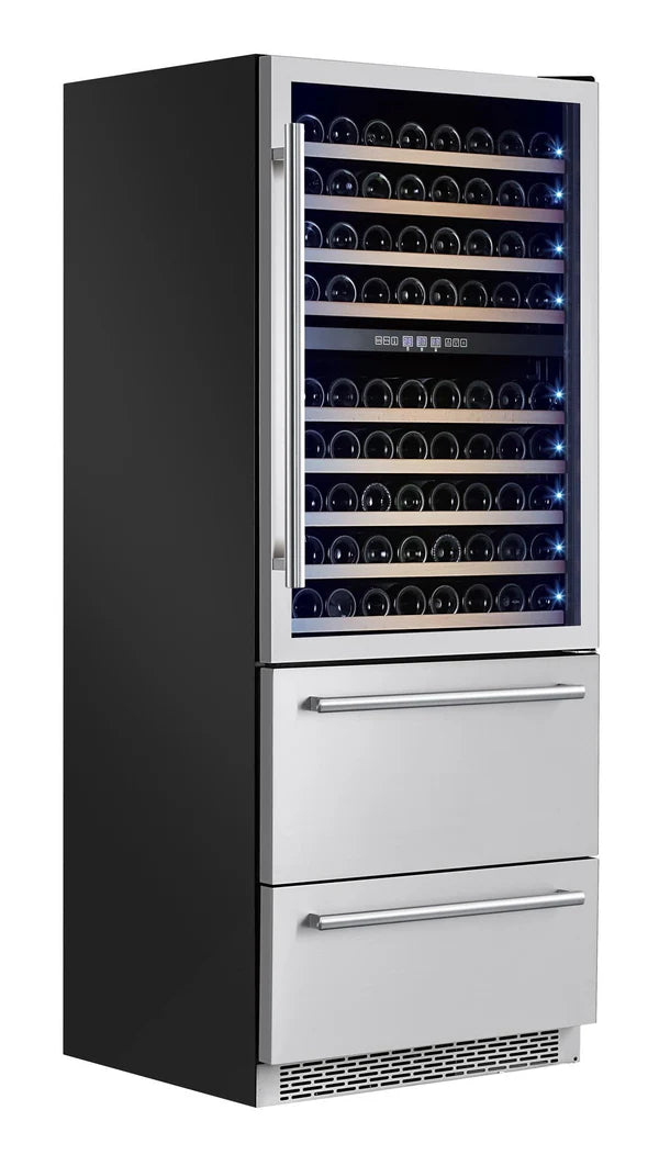 Forno Capraia 30 Inch Dual Temperature Zone Wine Cooler with 2 Refrigerator Drawers - Perfect for Home Bars, Restaurants & Wine Cellars (FWCDR6661 30S)