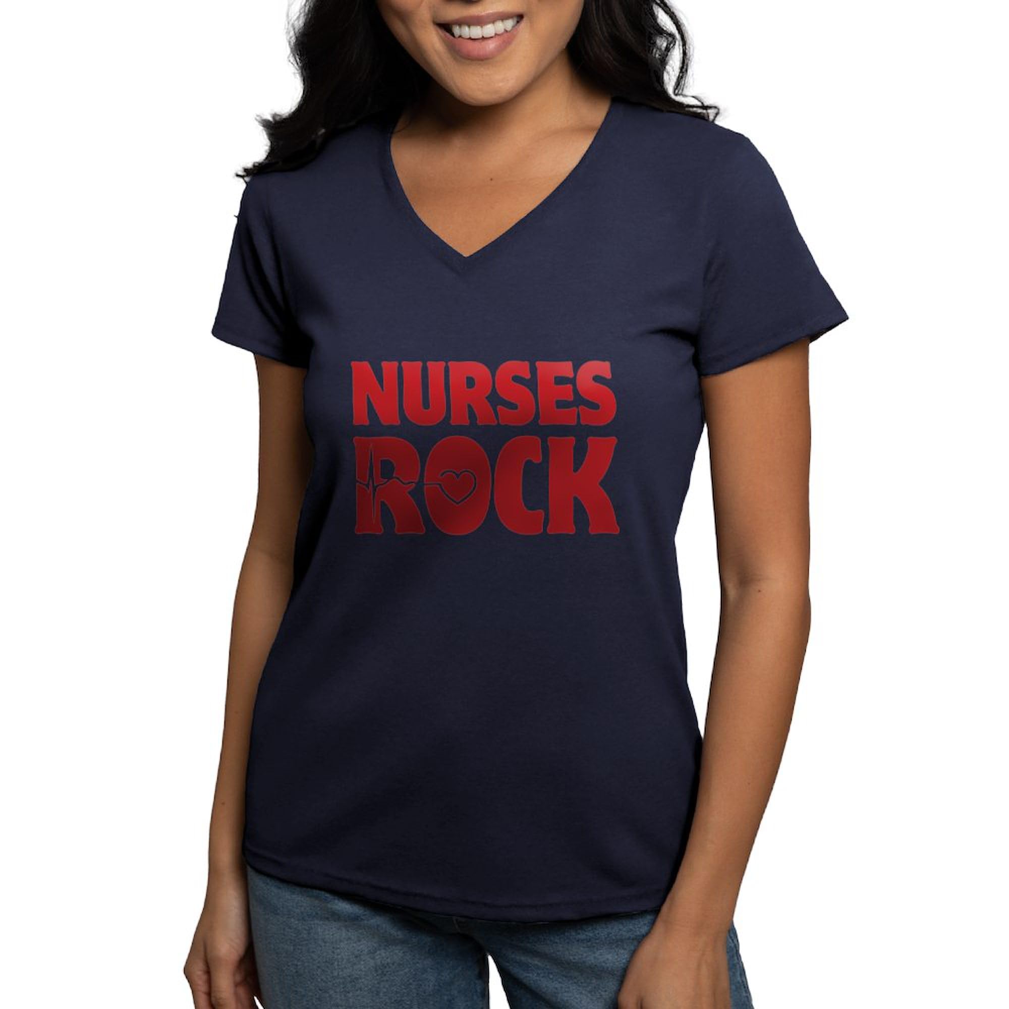 Nurses Rock Women's V-Neck T-Shirt - Soft Cotton Tee for Healthcare Workers | Perfect for Nurses Week, Medical Appreciation Gifts & Casual Wear