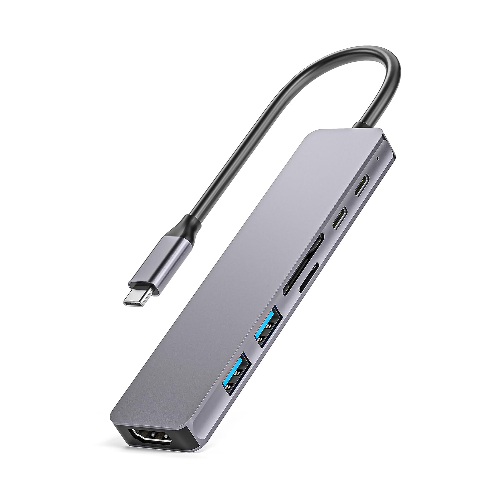 Paopaoldm 7-in-1 Aluminum USB C Hub with USB 3.0 Ports, SD/TF Card Reader, 100W PD Charging - Compact Multi-Port Adapter for MacBook Pro/Air, iPad Pro, Dell XPS - Perfect for Home Office, Travel & Gaming