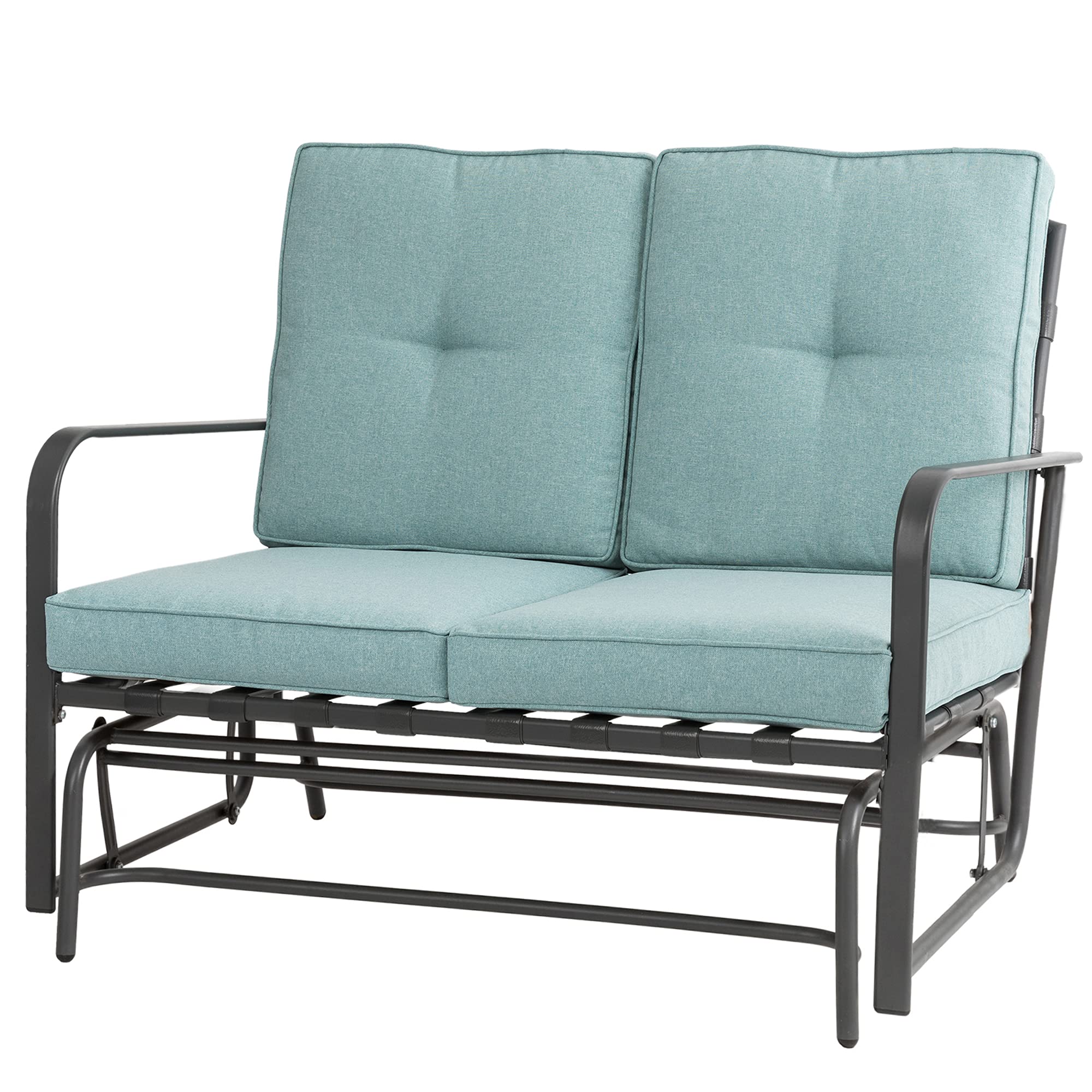 Glitzhome 2-Person Outdoor Loveseat Rocking Glider Chair with Cushions - Steel Frame Patio Furniture in Blue - Perfect for Porch, Garden & Backyard Relaxation