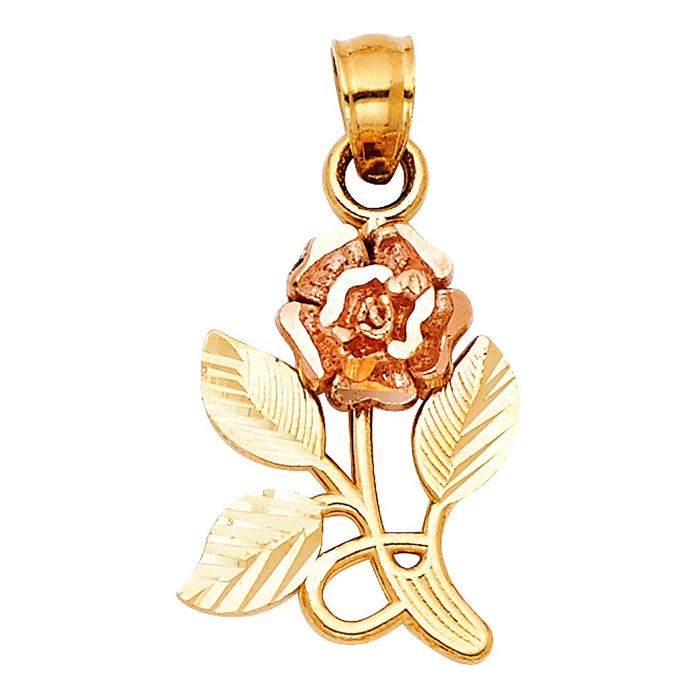 14K Rose & Yellow Gold Two-Tone Rose Pendant Necklace (16mm x 11mm) - Elegant Jewelry Gift for Women, Perfect for Valentine's Day, Anniversary & Special Occasions