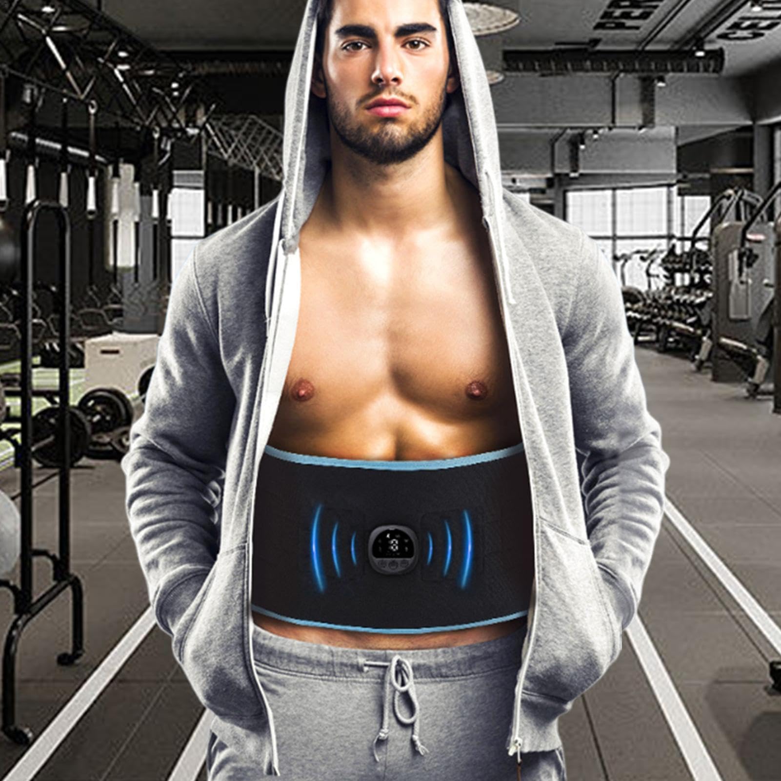 Electric Ab Stimulator Belt - 8 Modes & 19 Levels Abdominal Muscle Trainer with Silicone Conductive Pads & Timer, Toning EMS Workout Belt for Core Strength - Perfect for Home Gym, Postpartum Recovery & Fitness Enthusiasts