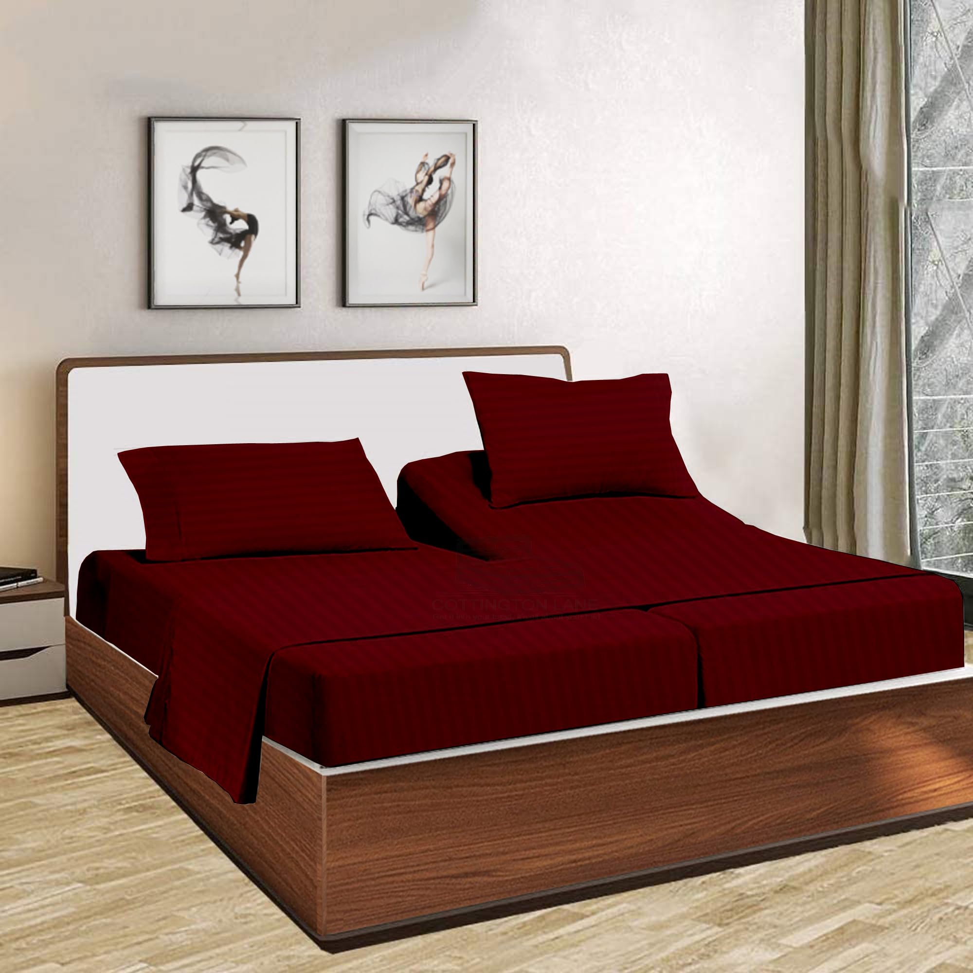 Split King Sheets Set 5-Piece 100% Cotton 600 Thread Count Adjustable Bed Sheets - Burgundy Stripe for Split King Size Beds | Perfect for Adjustable Beds, Guest Rooms & Master Bedrooms