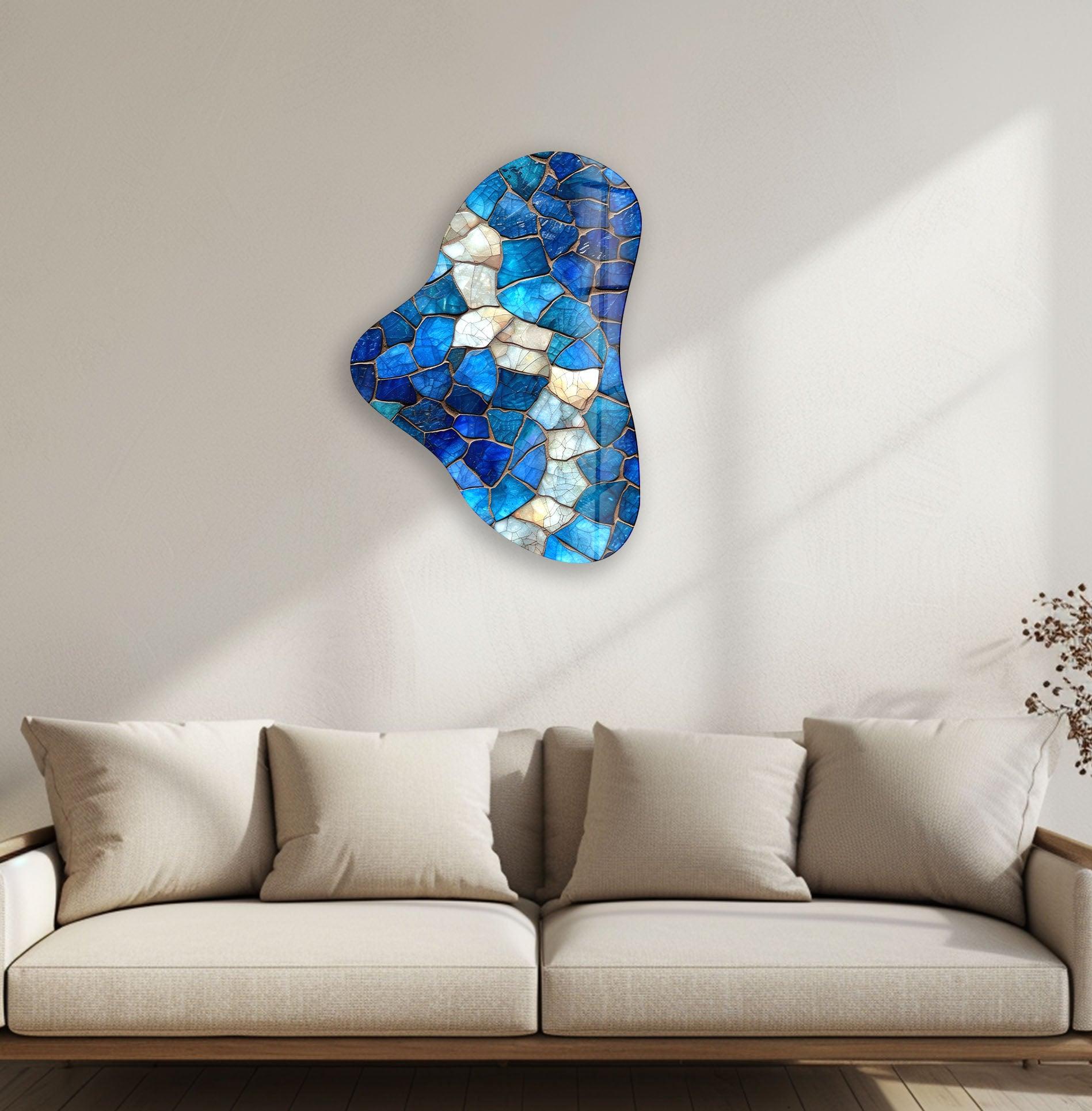 Handmade Blue Stained Asymmetrical Glass Wall Art - Modern Abstract Home Decor for Living Room, Bedroom & Office
