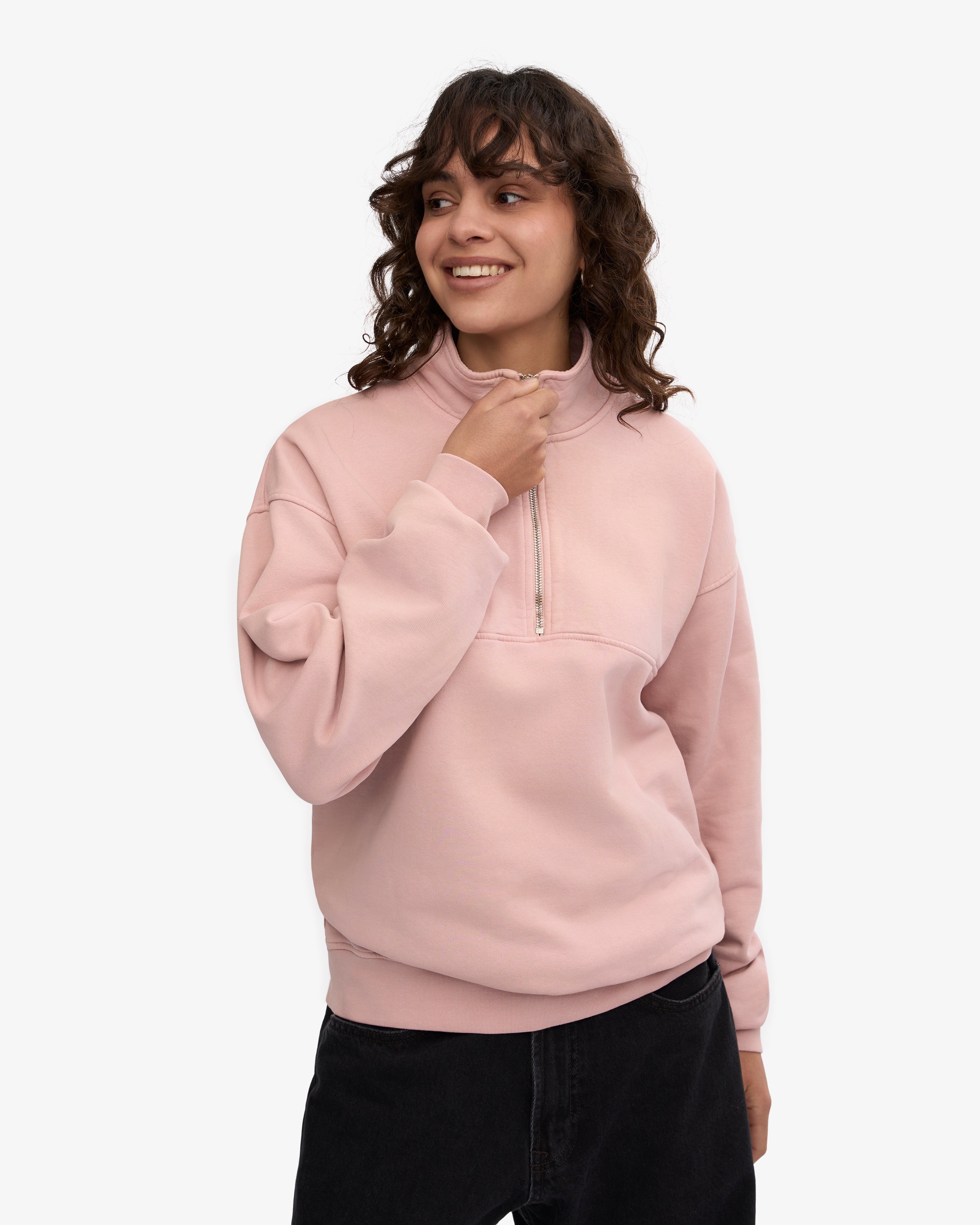 Organic Quarter Zip Sweatshirt for Women - Soft Faded Pink Pullover | Casual Wear, Outdoor Activities & Layering