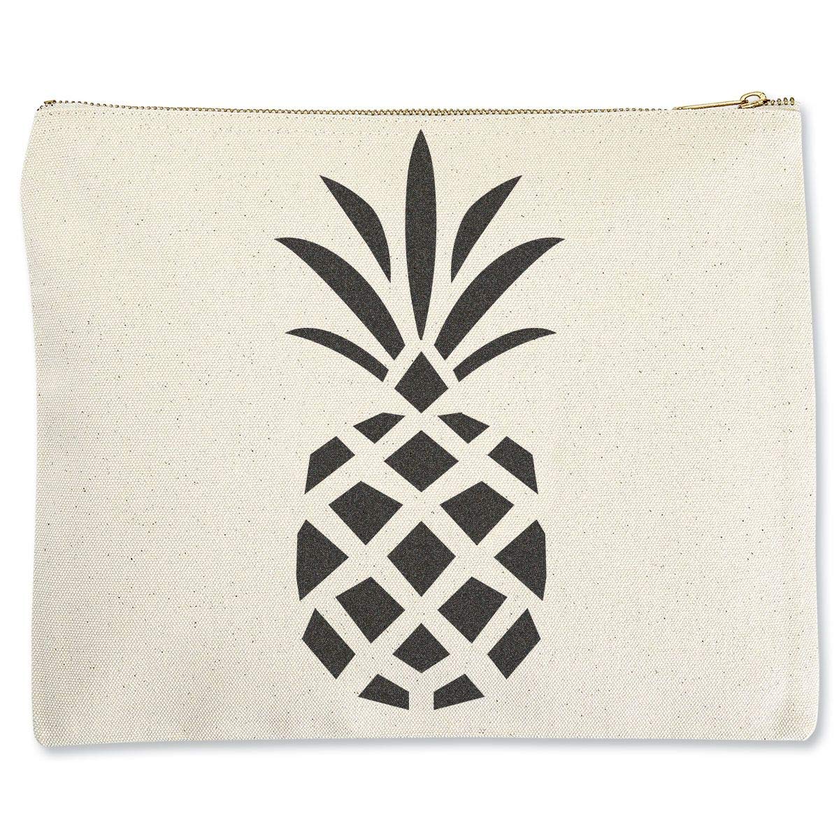 Lillian Vernon Large Pineapple Print Canvas Makeup Bag - 10.5 x 11 Inch Zippered Cosmetic Pouch, Durable Cotton Toiletry Organizer for Travel, Gym & Daily Essentials Storage