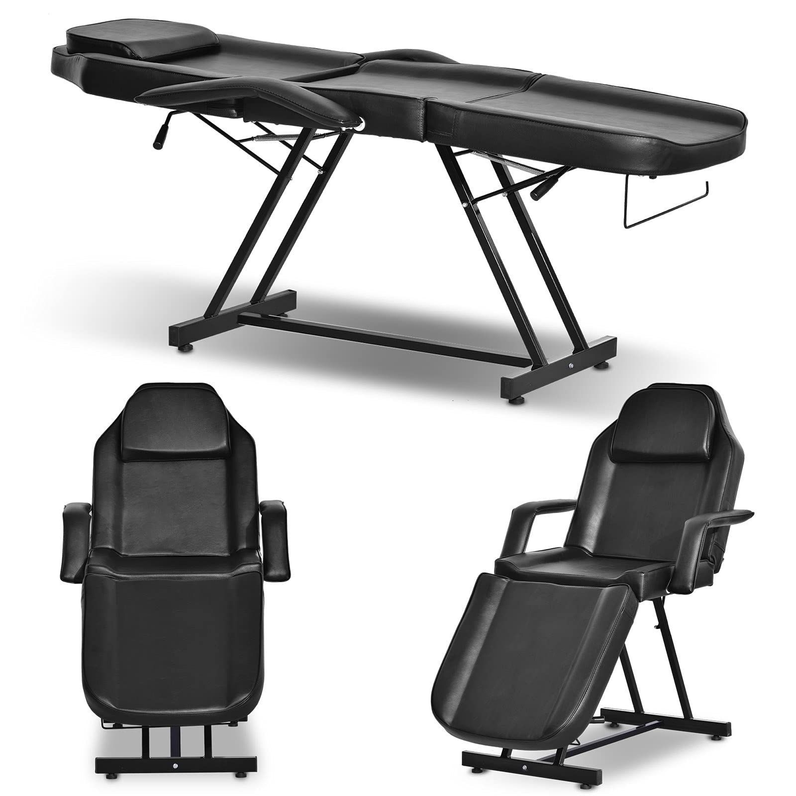 Professional 3-Section Folding Massage Table - Adjustable Tattoo Bed & Facial Chair for Estheticians - 73 Inch Portable Spa Table (Black) - Perfect for Massage Therapy, Tattoo Parlors & Beauty Salons