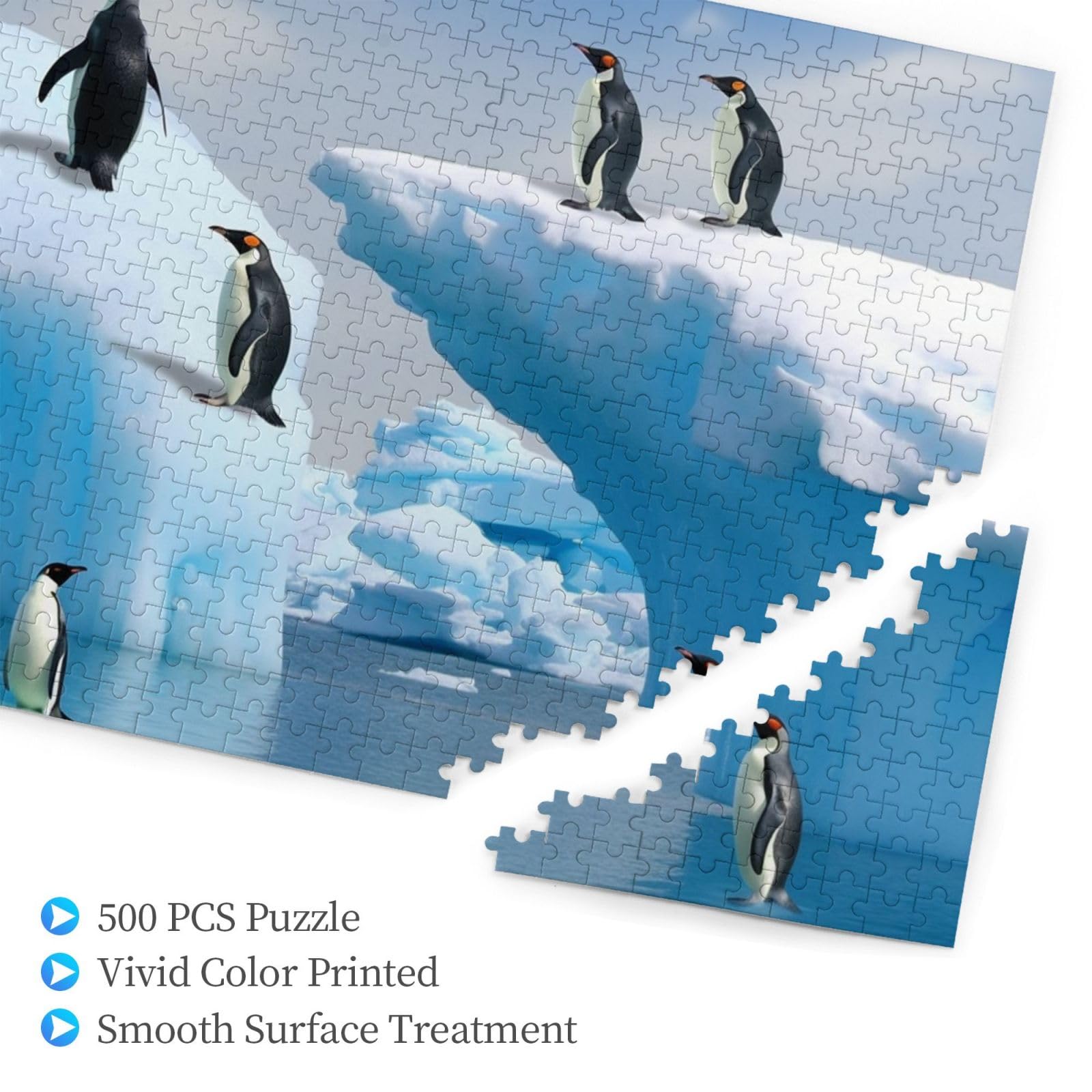 500-Piece Wooden Jigsaw Puzzle - Penguins on Iceberg Photo Puzzle for Adults, Personalized Picture Puzzle, Family Game Night, Wedding, Birthday & Valentine's Day Gift (20.4