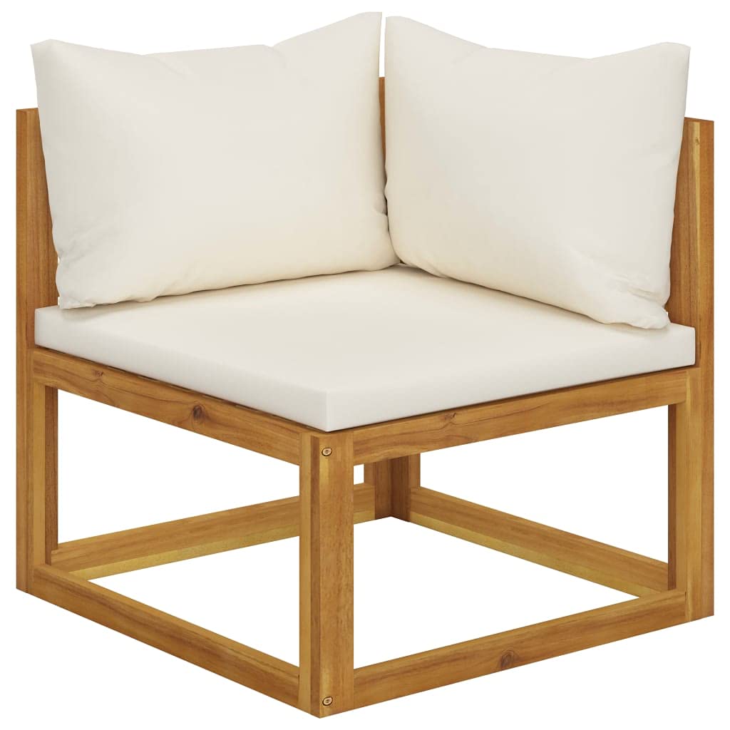 11-Piece Acacia Wood Patio Furniture Set with Comfortable Cushions - Cream Outdoor Garden Lounge & Conversation Chat Set for Backyard, Deck or Poolside Relaxation