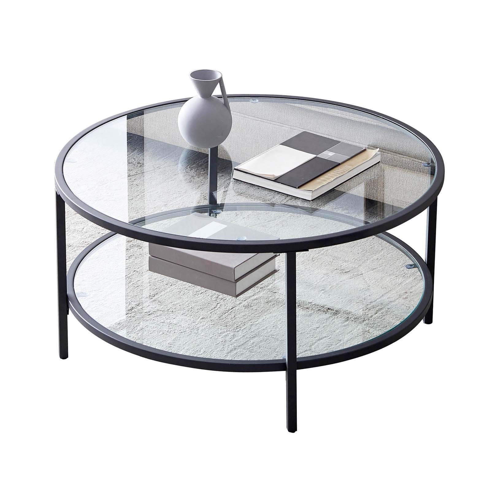 YOZUMD Modern Glass Coffee Table with Large Storage Space - Stylish Worktop Furniture for Living Room, Office & Lounge Areas