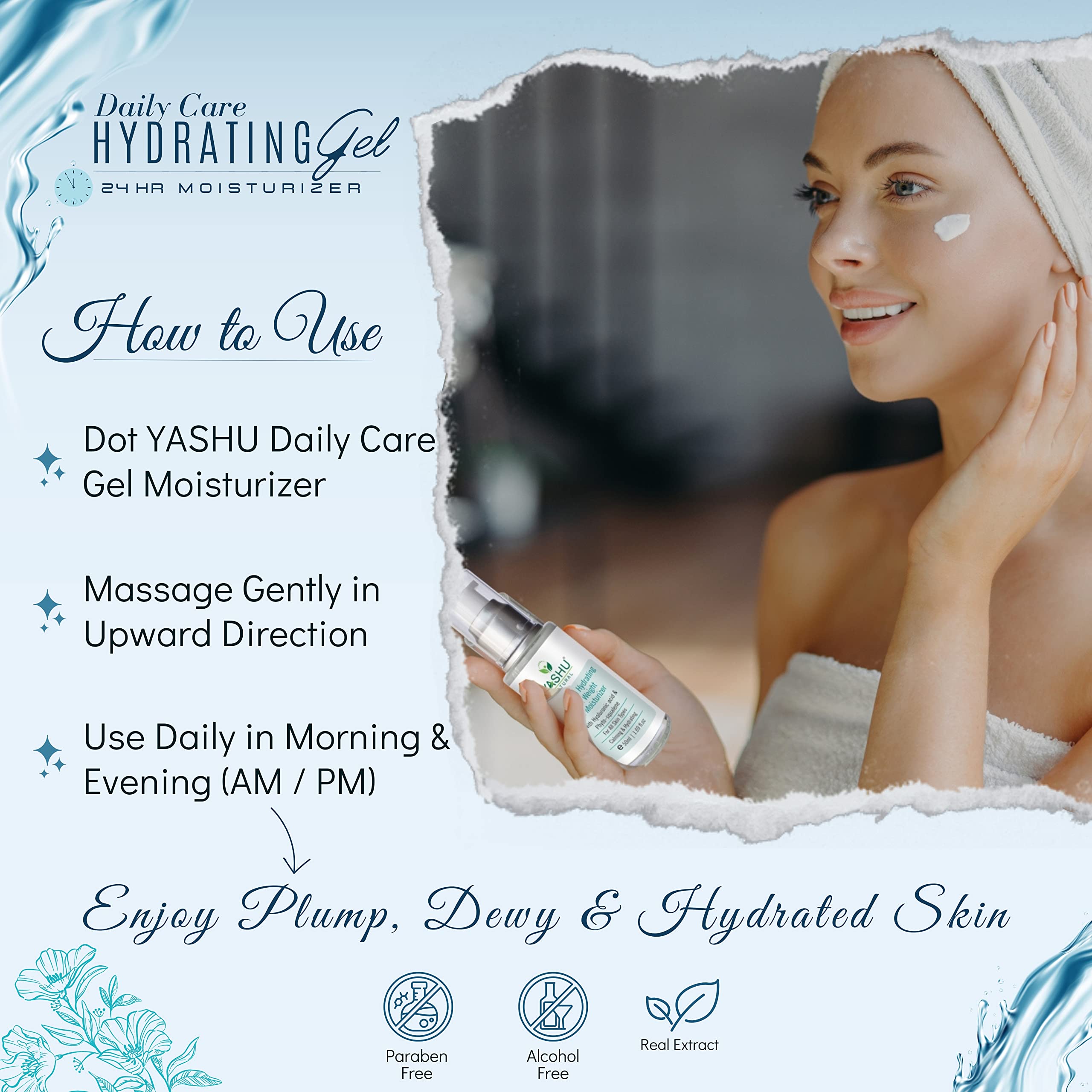 YASHU Lightweight Hydrating Gel Cream with Hyaluronic Acid & Squalane - Brightening Moisturizer for Glowing Skin, Improves Skin Smoothness & Evens Skin Tone (50ml) | Perfect for Daily Skincare Routine & Nighttime Hydration