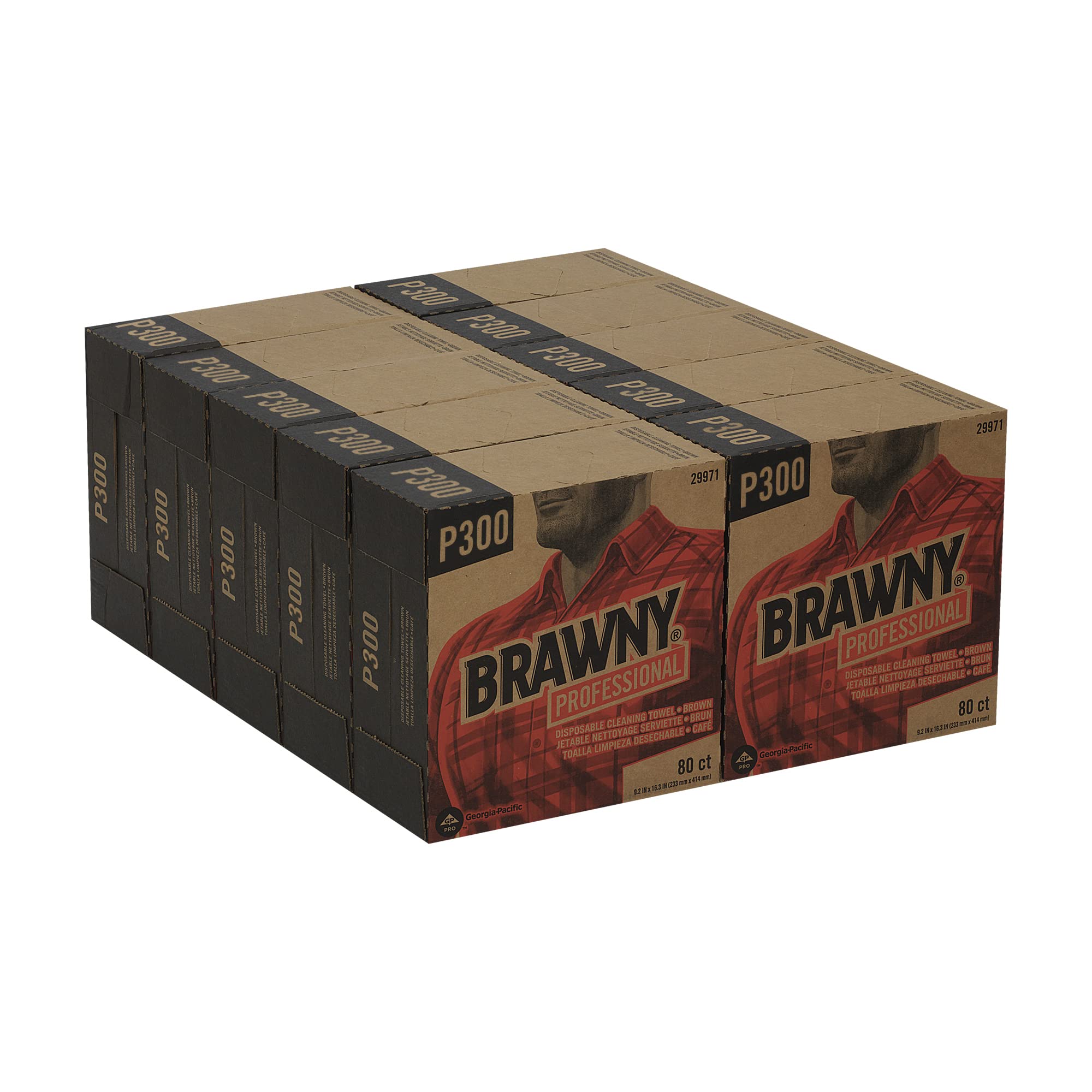 Georgia-Pacific Brawny Professional P300 Disposable Cleaning Towels - 10 Boxes (80 Count Each) | Light Duty Paper Towels for Kitchen, Office & Industrial Use | Brown Tall Box Commercial Cleaning Supplies