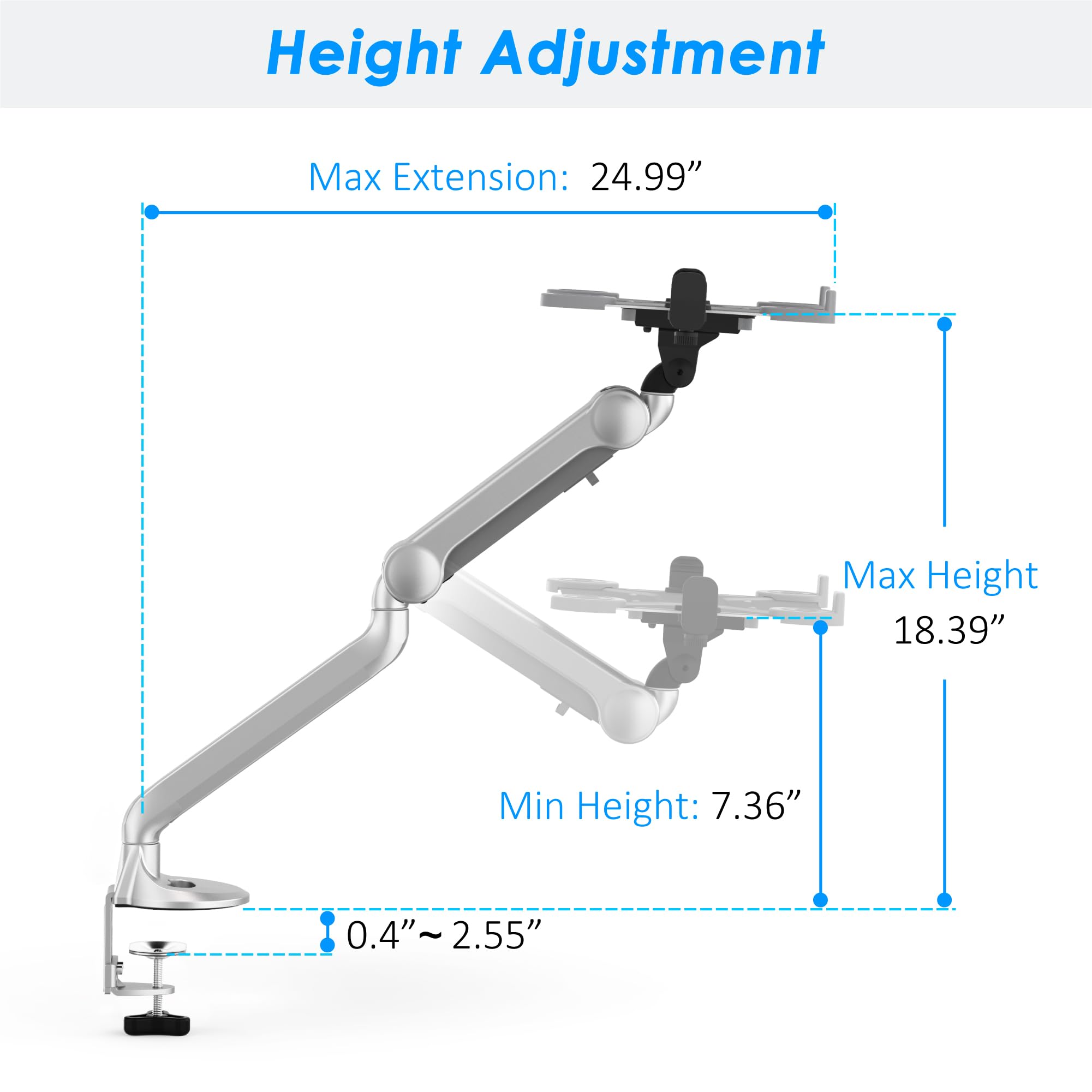 2 in 1 Adjustable Laptop Tray & Monitor Mount Stand - Ergonomic Aluminum Desk Arm for 13.1-16