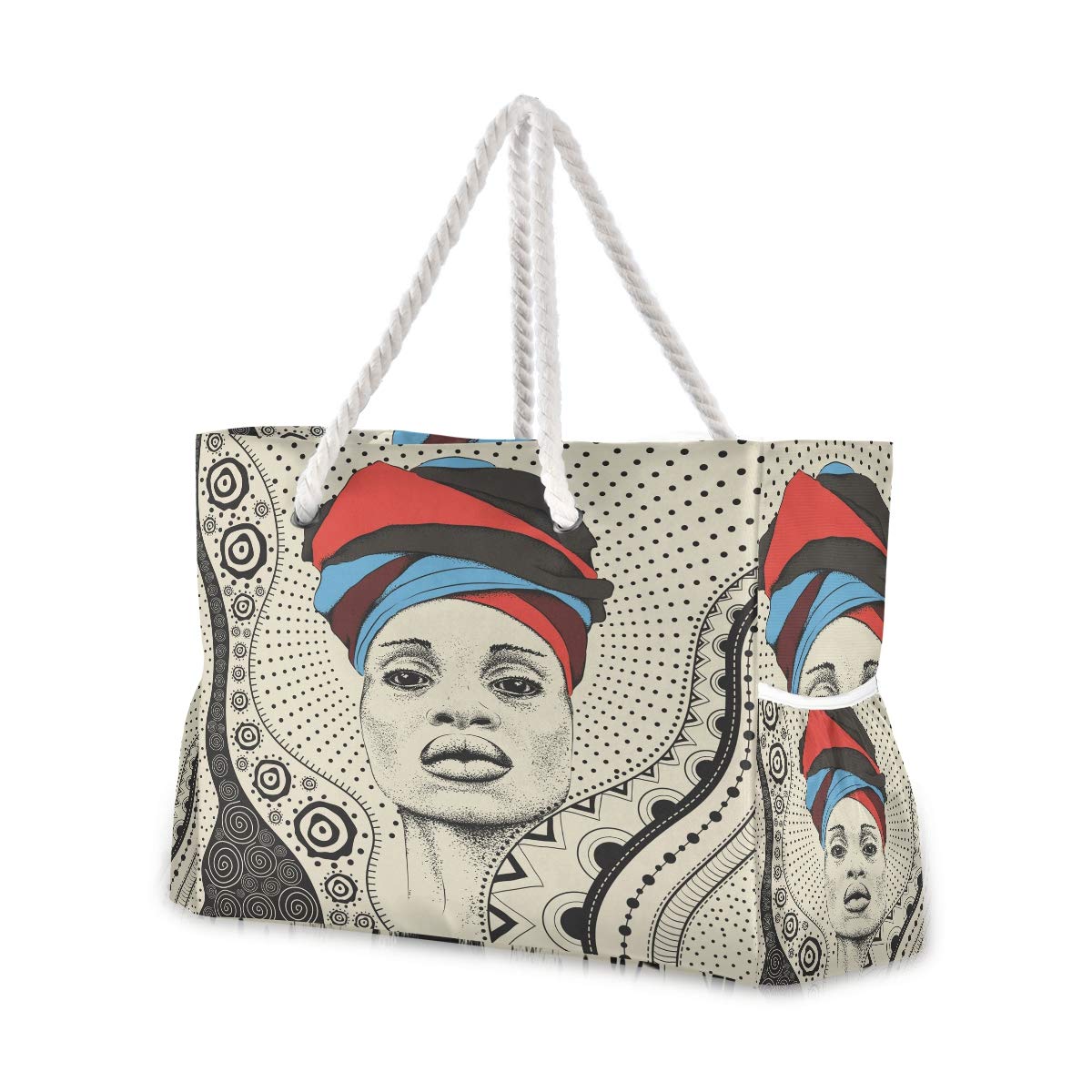 ALAZA African Print Beach Bag - Stylish Tribal Travel Tote with Turban Design for Women | Perfect for Camping, Gym, Yoga & Summer Vacation Accessories