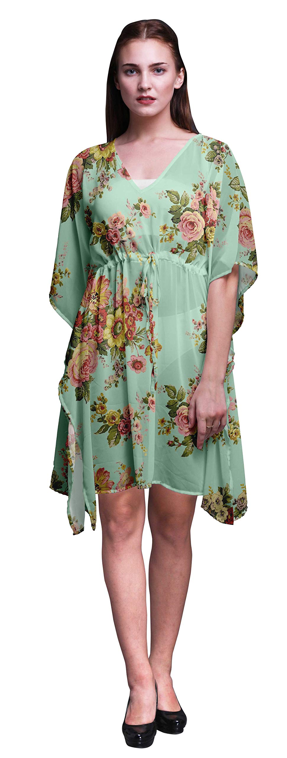 Bimba Women's Short Caftan Midi Dress - Beach Cover Up, Swimwear Wrap, Boho Summer Dress for Pool, Vacation & Resort Wear