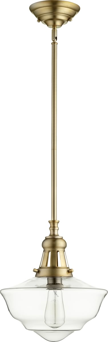 12W Single Light Pendant Fixture in Aged Brass with Clear Glass Shade - Perfect for Kitchen Island, Dining Room, or Entryway Lighting
