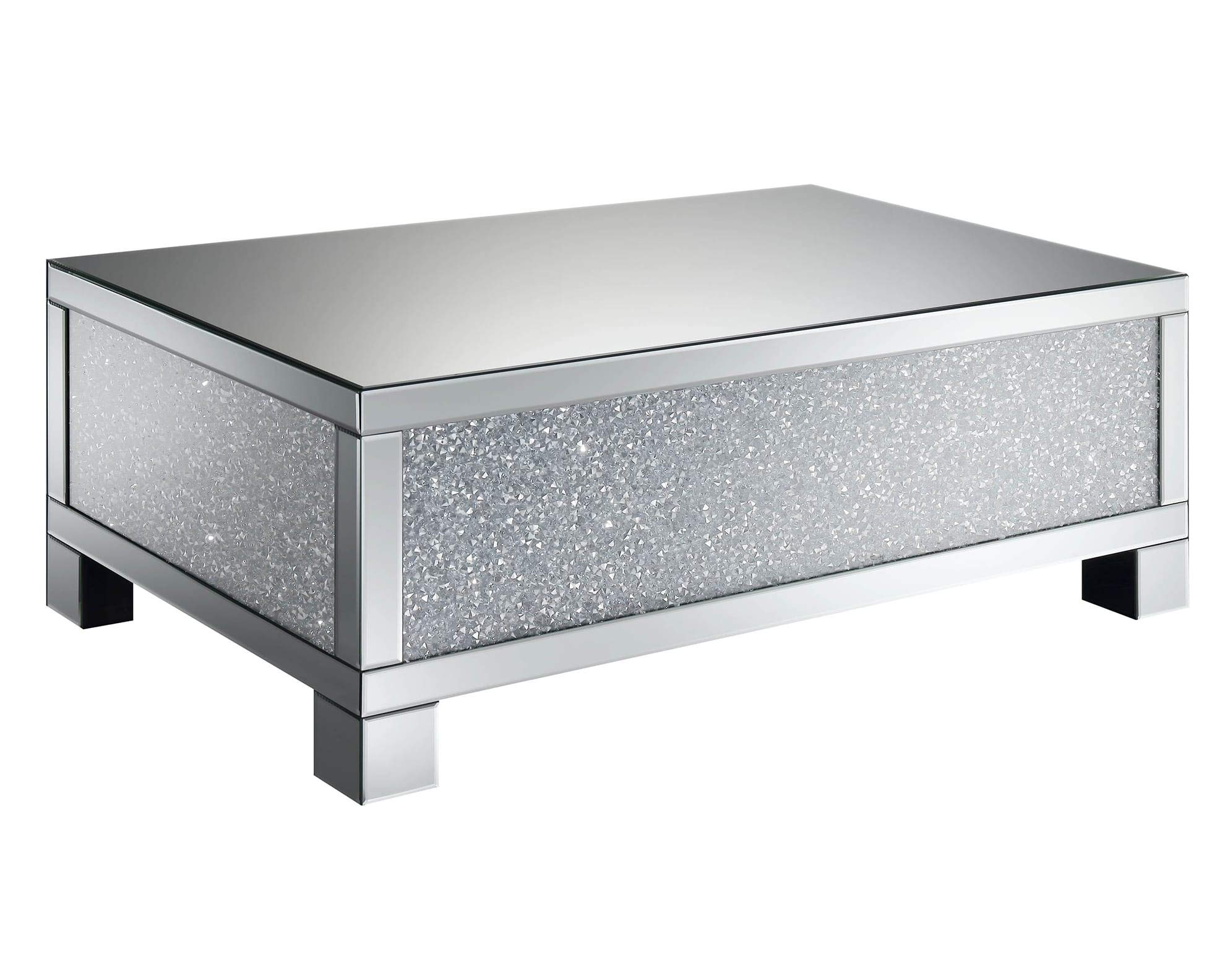Modern Silver Metal Coffee Table with Crystal Accents - Contemporary Living Room Centerpiece for Home Decor & Entertaining