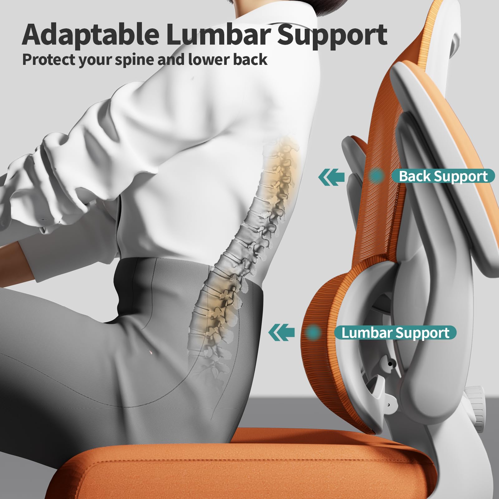 Ergonomic Office Chair with Adjustable Lumbar Support - Mesh Computer Desk Chair for Home & Executive Office - Comfortable Task Chair for Long Hours (Orange) - Perfect for Remote Work, Gaming & Study Sessions