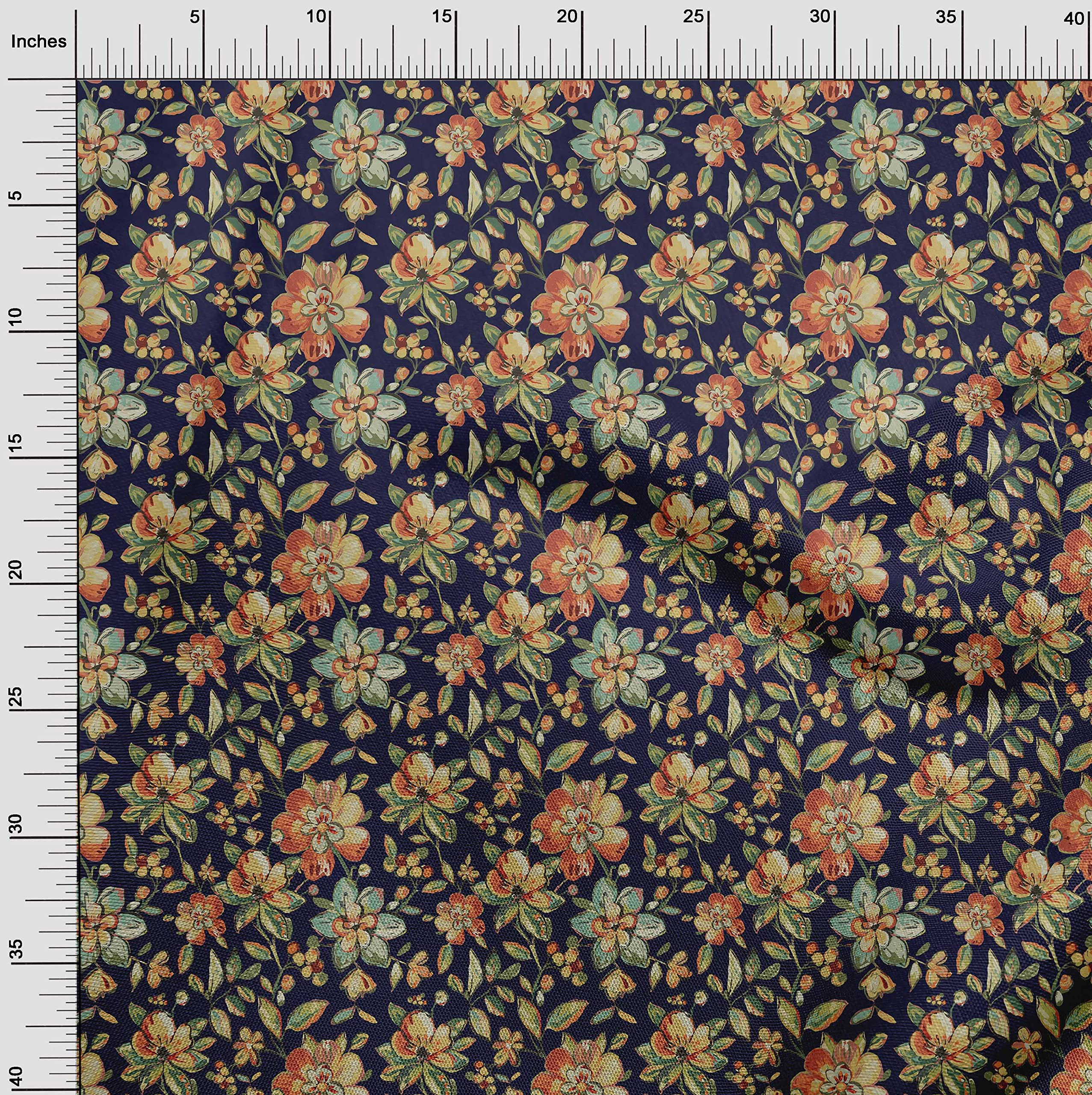 oneOone Velvet Blue Floral Print Fabric - 58 Inch Wide DIY Sewing Material for Clothing, Dresses & Home Decor | Soft & Durable Fabric by The Yard