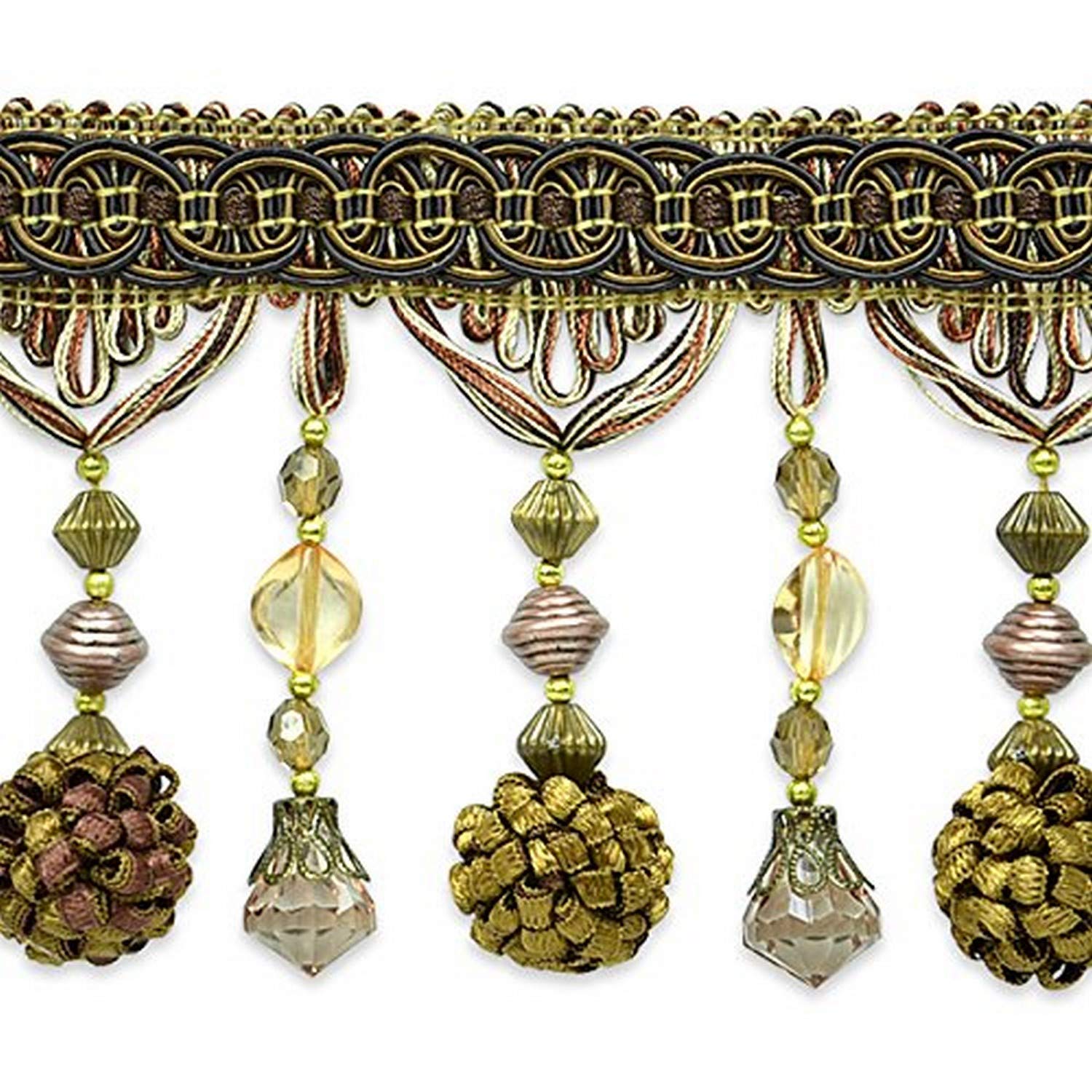 Trims by the Yard Preshea Decorative Beaded Fringe Trim - 4.5 Inch Wide Durable Beaded Trim for Fashion & Home Decor | 20-Yard Cut in Brown Multi Color | Perfect for Curtains, Pillows, Clothing & DIY Crafts