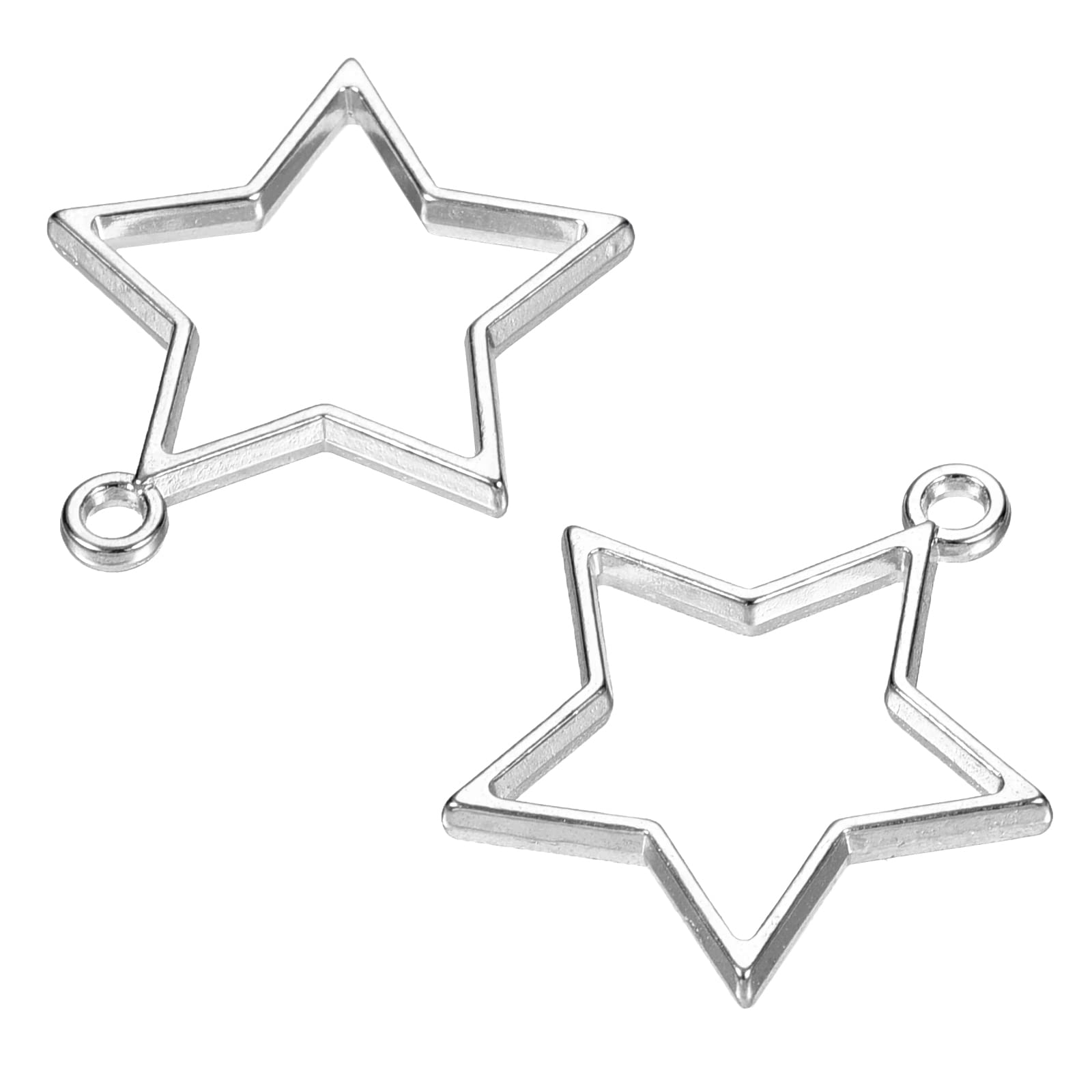 MeccaniXity 20-Pack Silver Star Shape Geometric Resin Pendant Frames - Hollow Open Back Charms for DIY Jewelry Making, Necklace Crafting & Scrapbooking